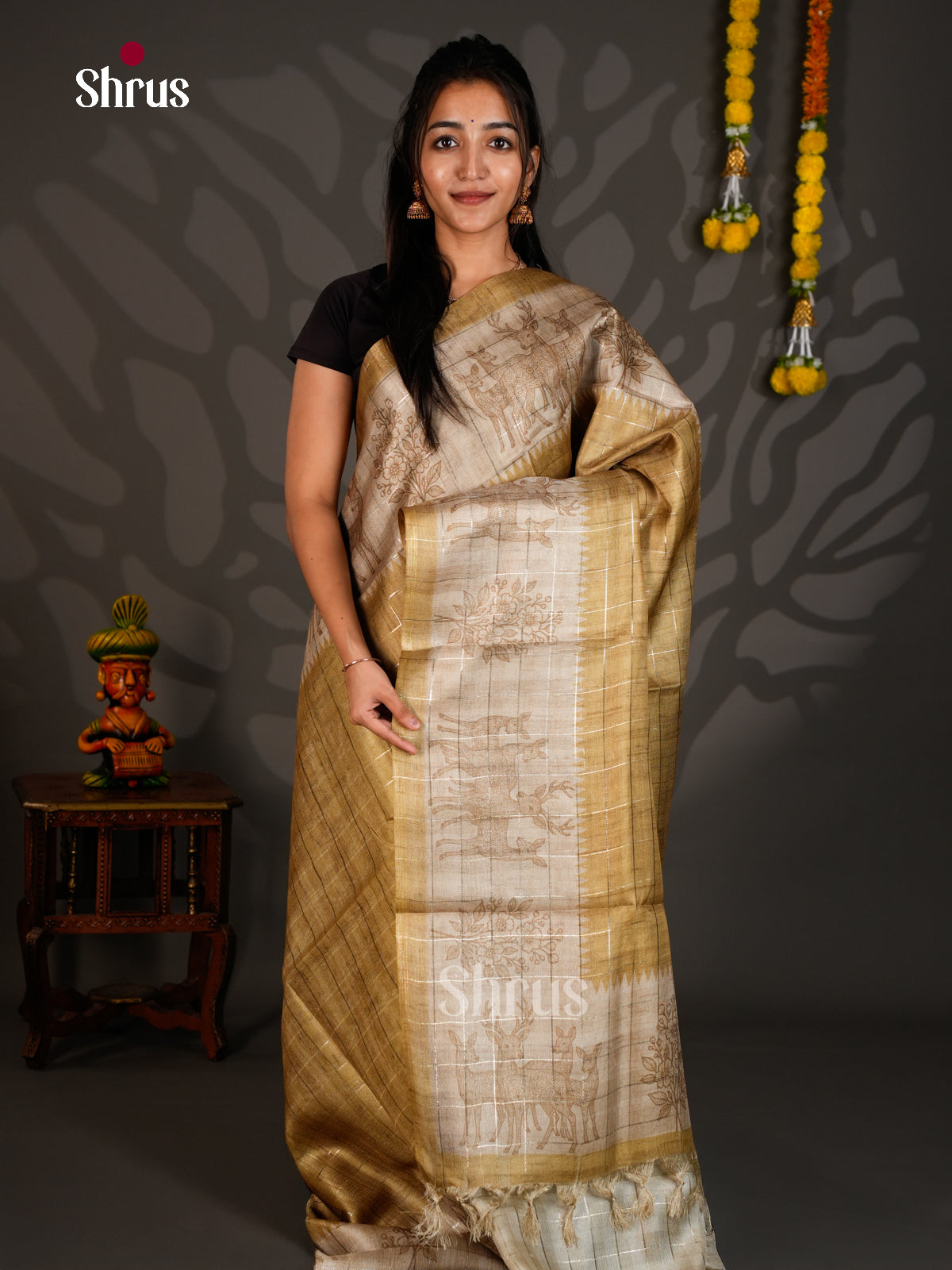 Linen Cotton Saree - ECS12107 - Shop on Shrus.com
