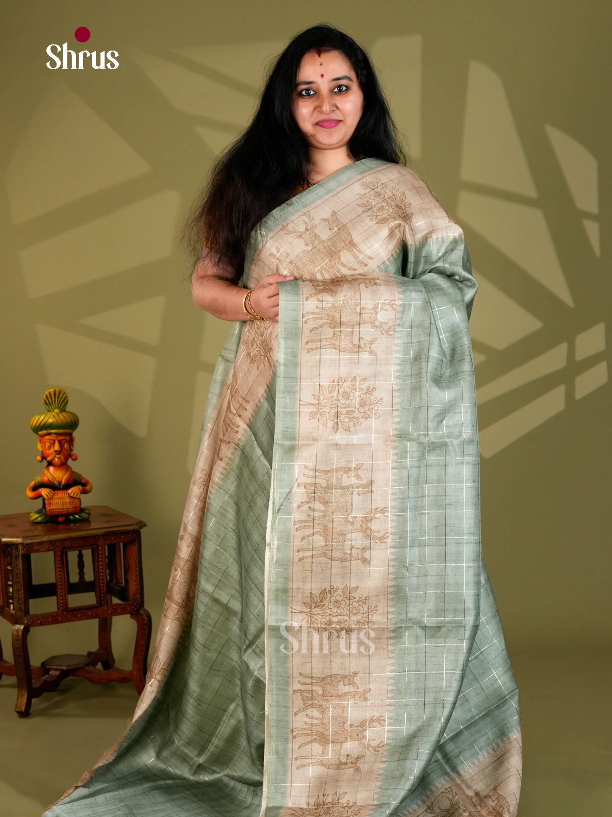 Linen Cotton Saree - ECS12109 - Shop on Shrus.com