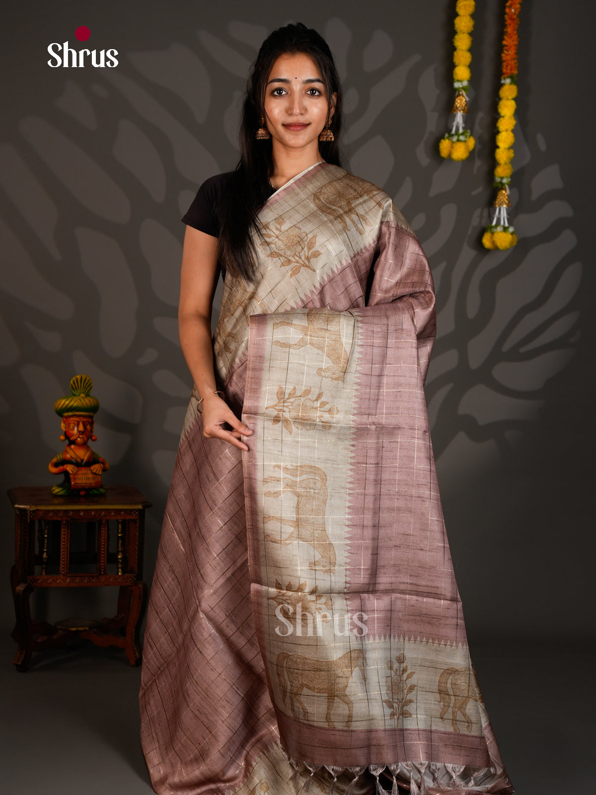 Linen Cotton Saree - ECS12110 - Shop on Shrus.com