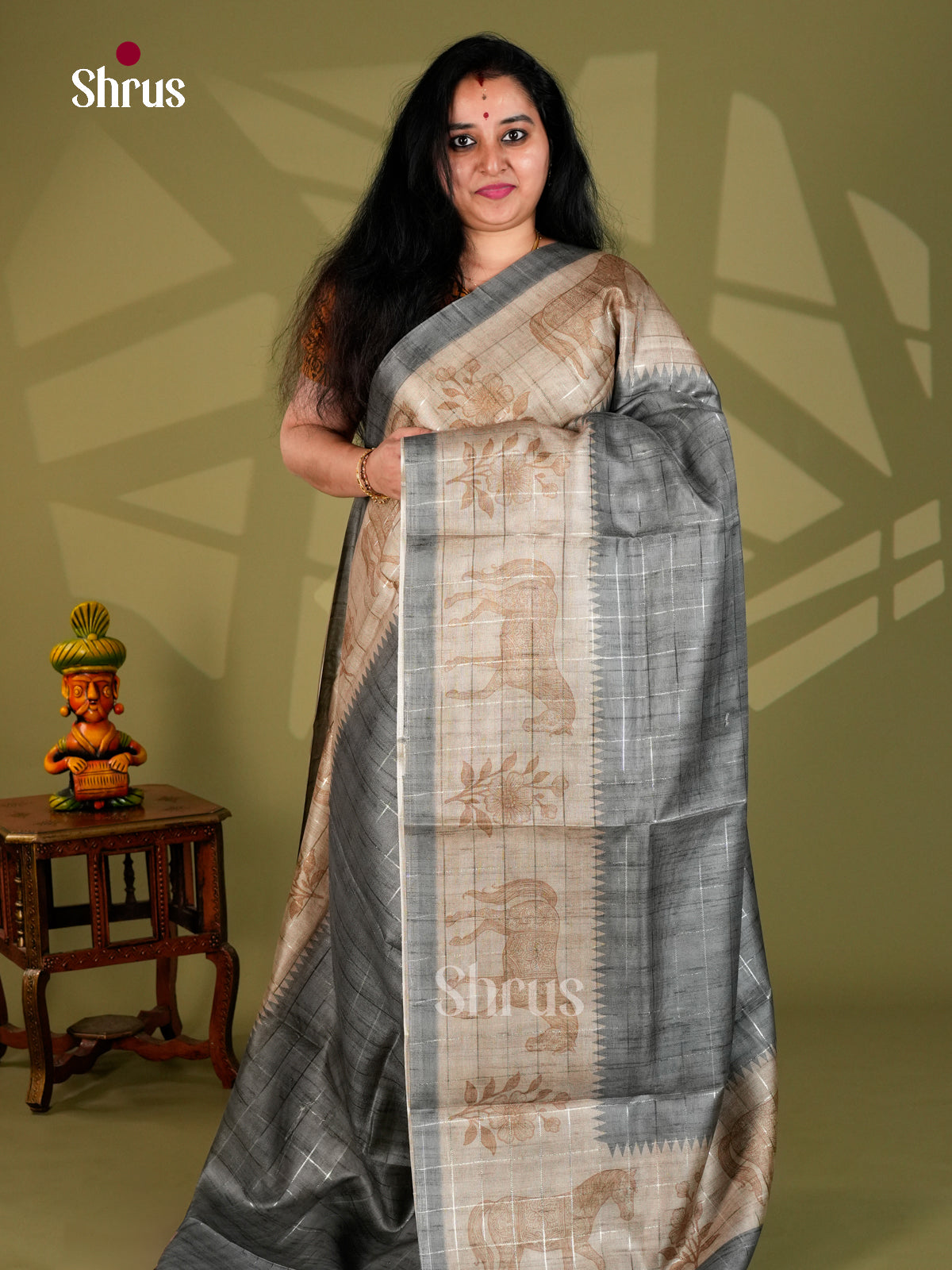 Linen Cotton Saree - ECS12111 - Shop on Shrus.com