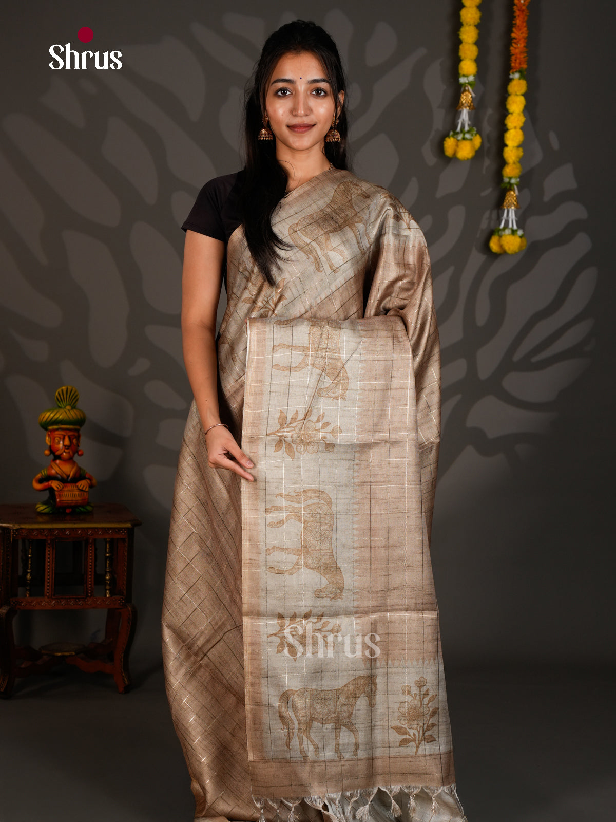 Linen Cotton Saree - ECS12112 - Shop on Shrus.com