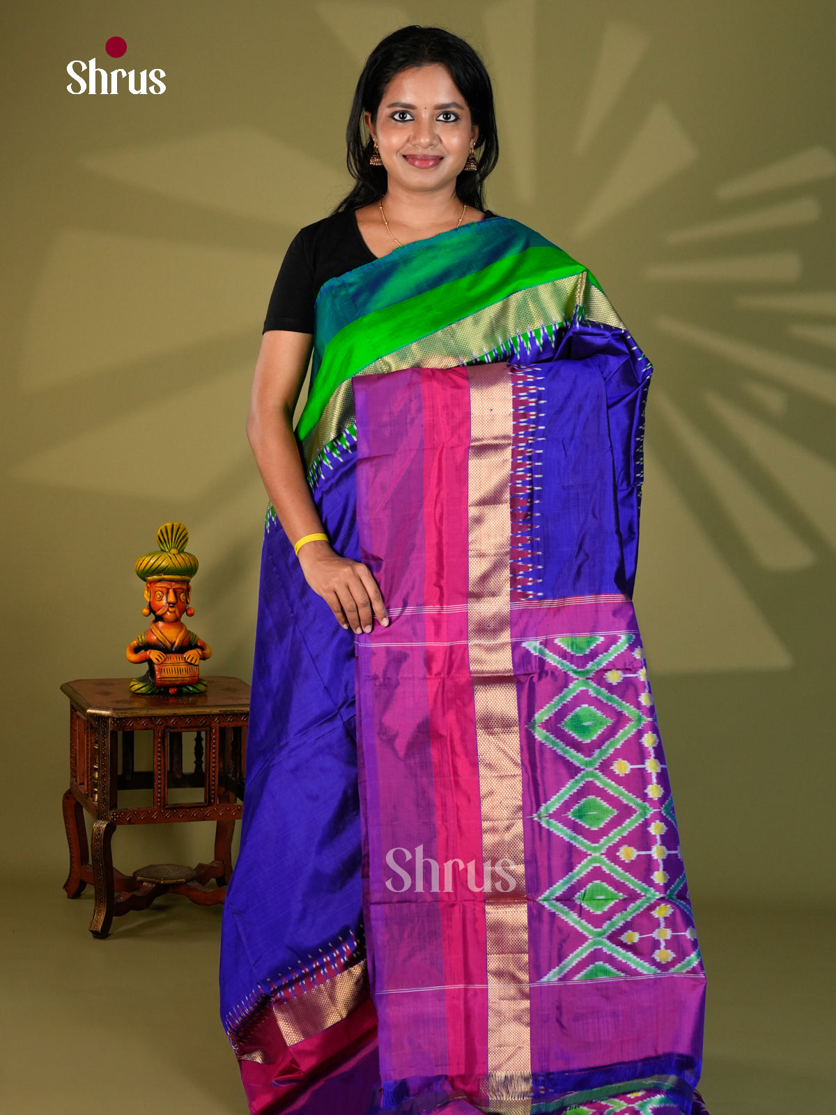 Ikkat Silk Saree - ECS16007 - Shop on Shrus.com