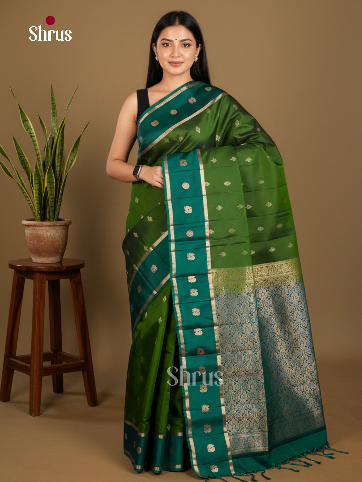 Leaf Green & Green - Softsilk-halfpure Saree - EDS04045 - Shop on Shrus.com
