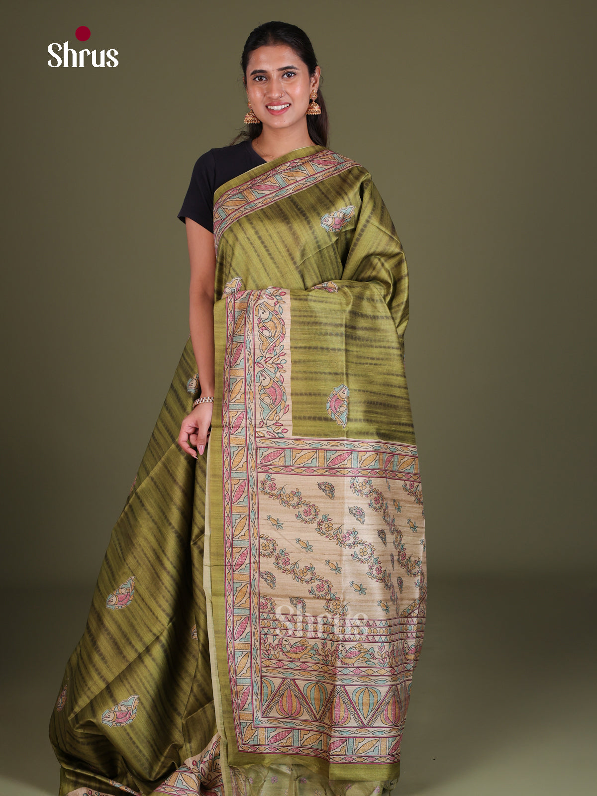 Printed Madhubani Saree - EES12002 - Shop on Shrus.com