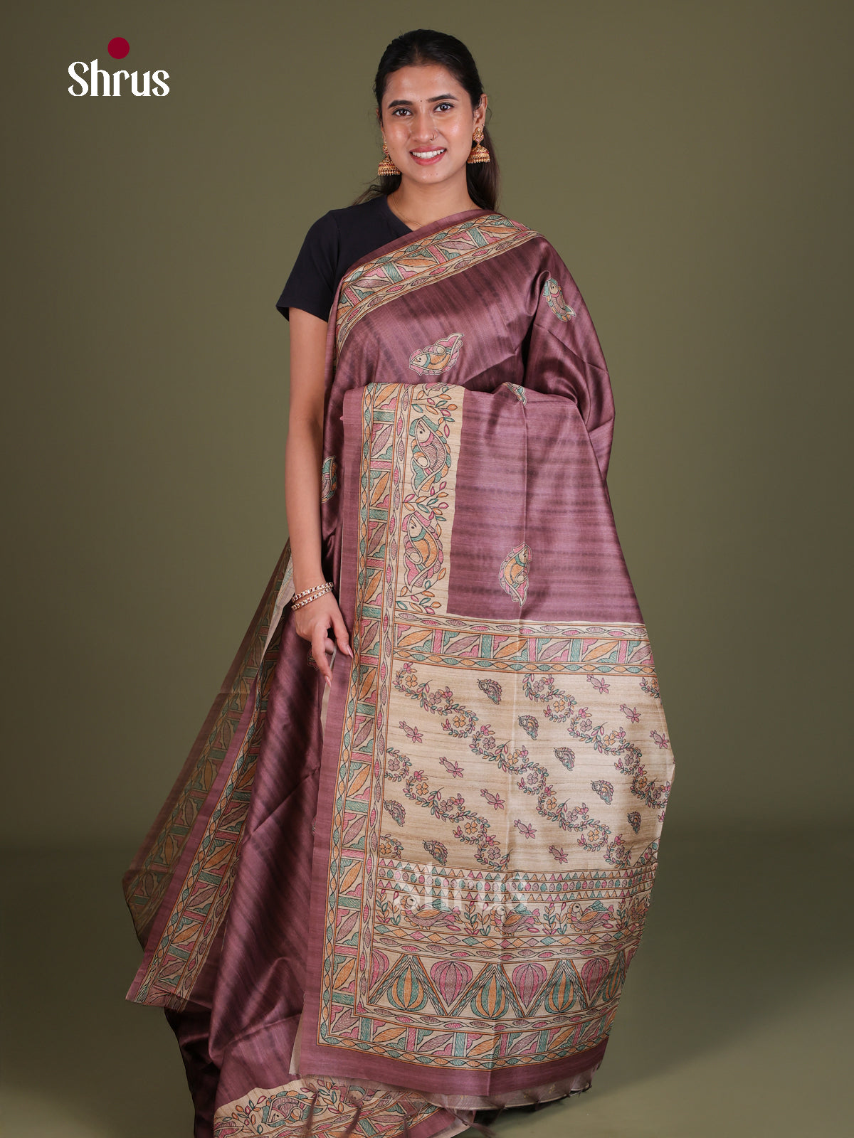 Printed Madhubani Saree - EES12005 - Shop on Shrus.com