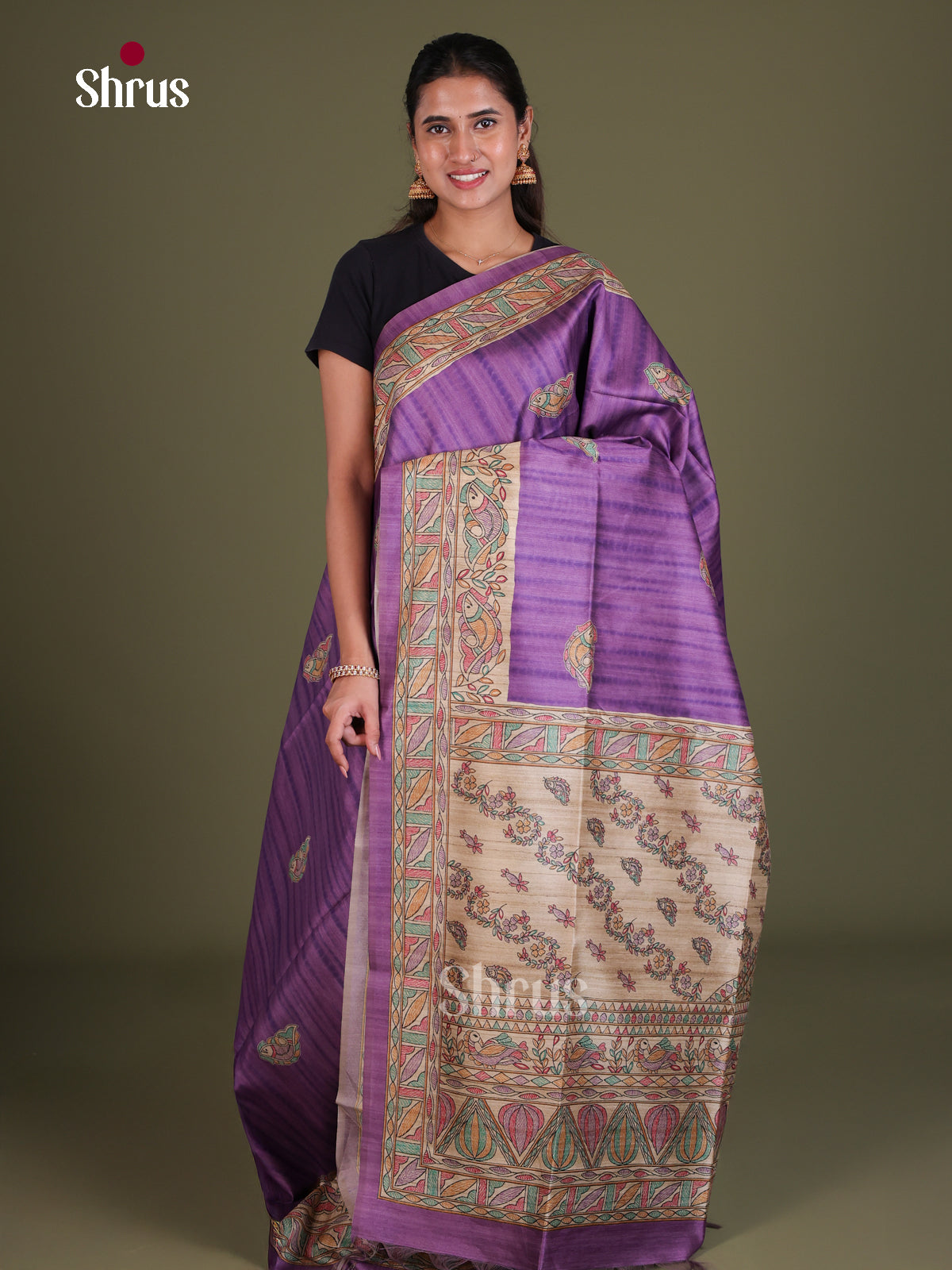 Printed Madhubani Saree - EES12007 - Shop on Shrus.com