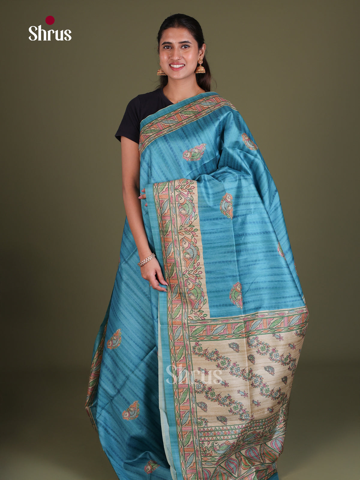 Printed Madhubani Saree - EES12008 - Shop on Shrus.com