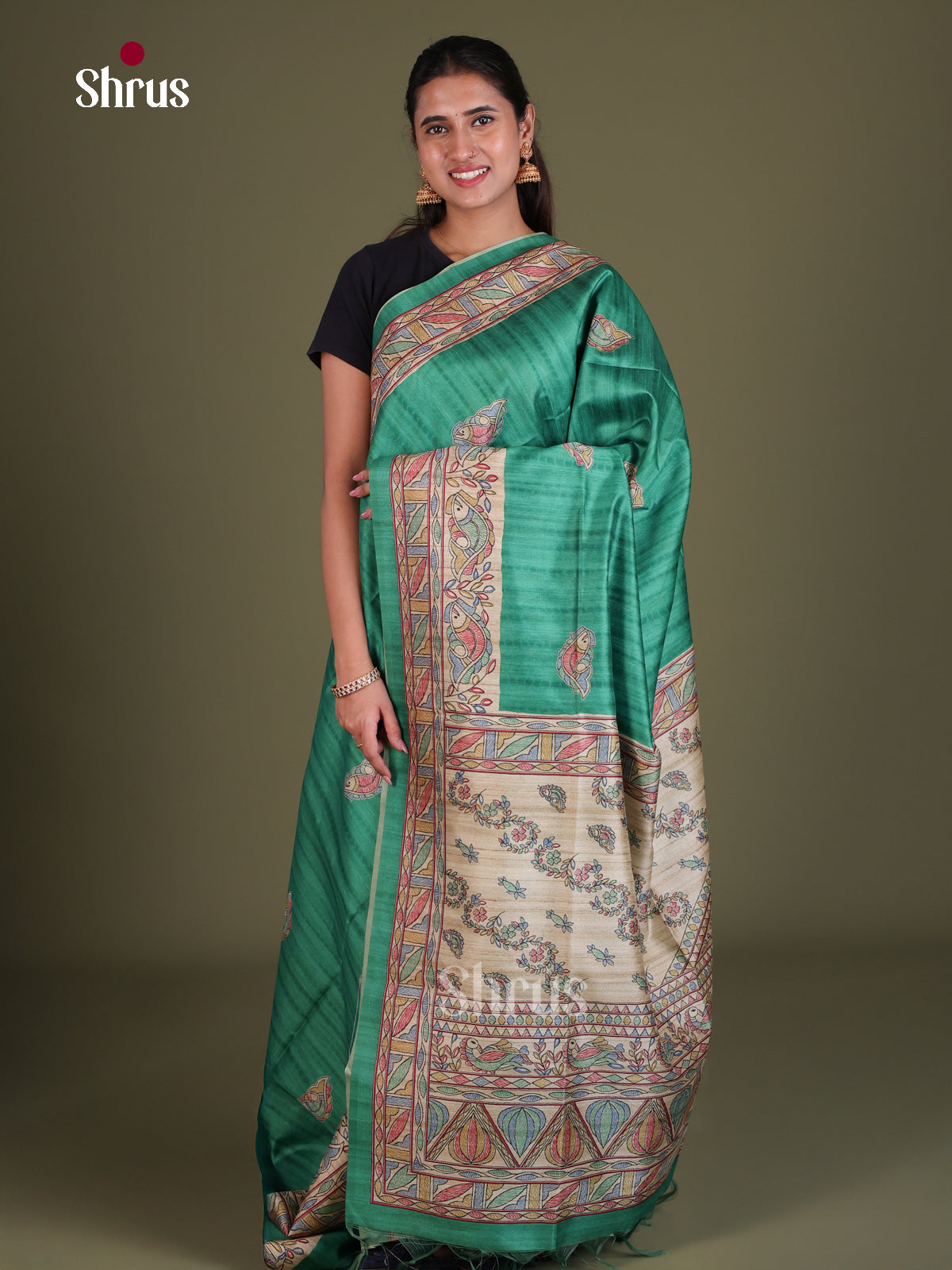 Printed Madhubani Saree - EES12010 - Shop on Shrus.com