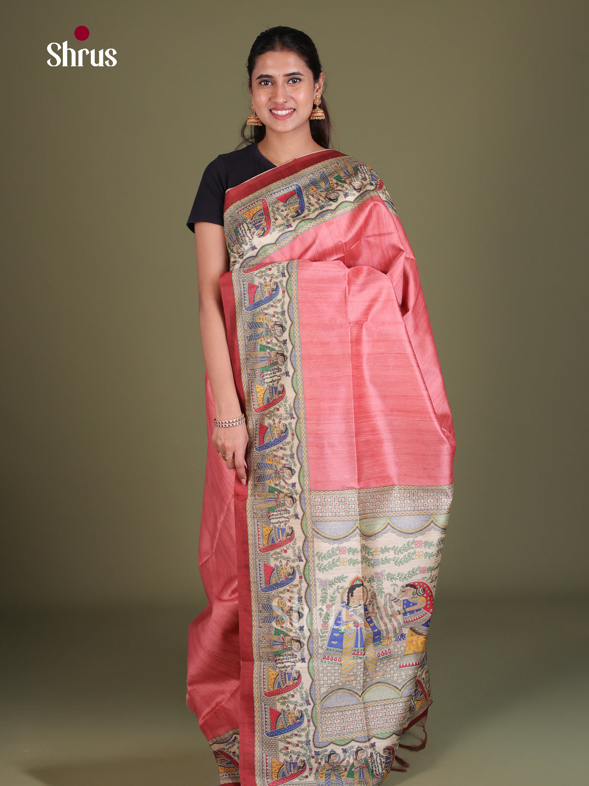 Printed Madhubani Saree - EES12017 - Shop on Shrus.com
