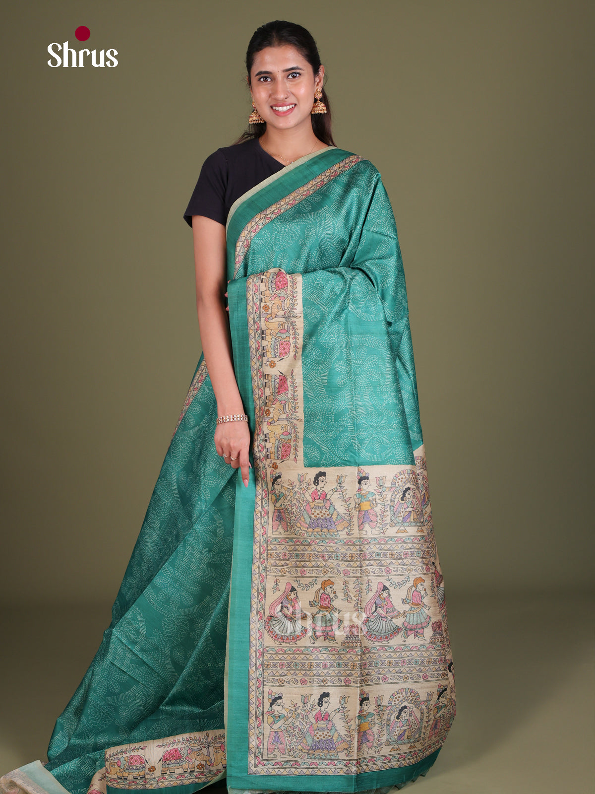 Printed Madhubani Saree - EES12020 - Shop on Shrus.com