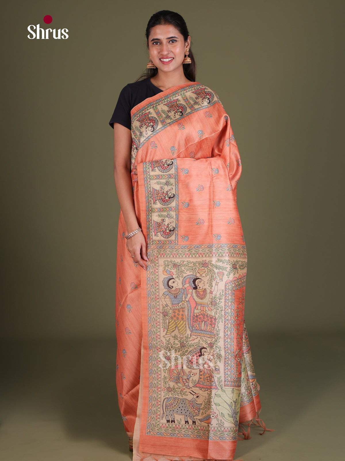Printed Madhubani Saree - EES12021 - Shop on Shrus.com