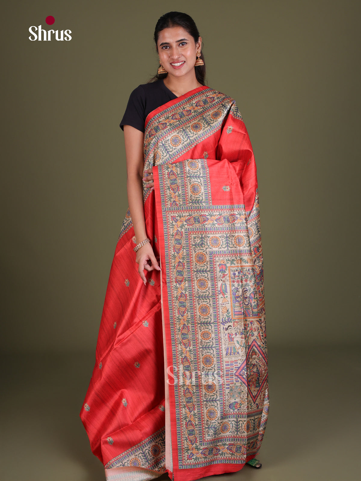 Printed Madhubani Saree - EES12045 - Shop on Shrus.com