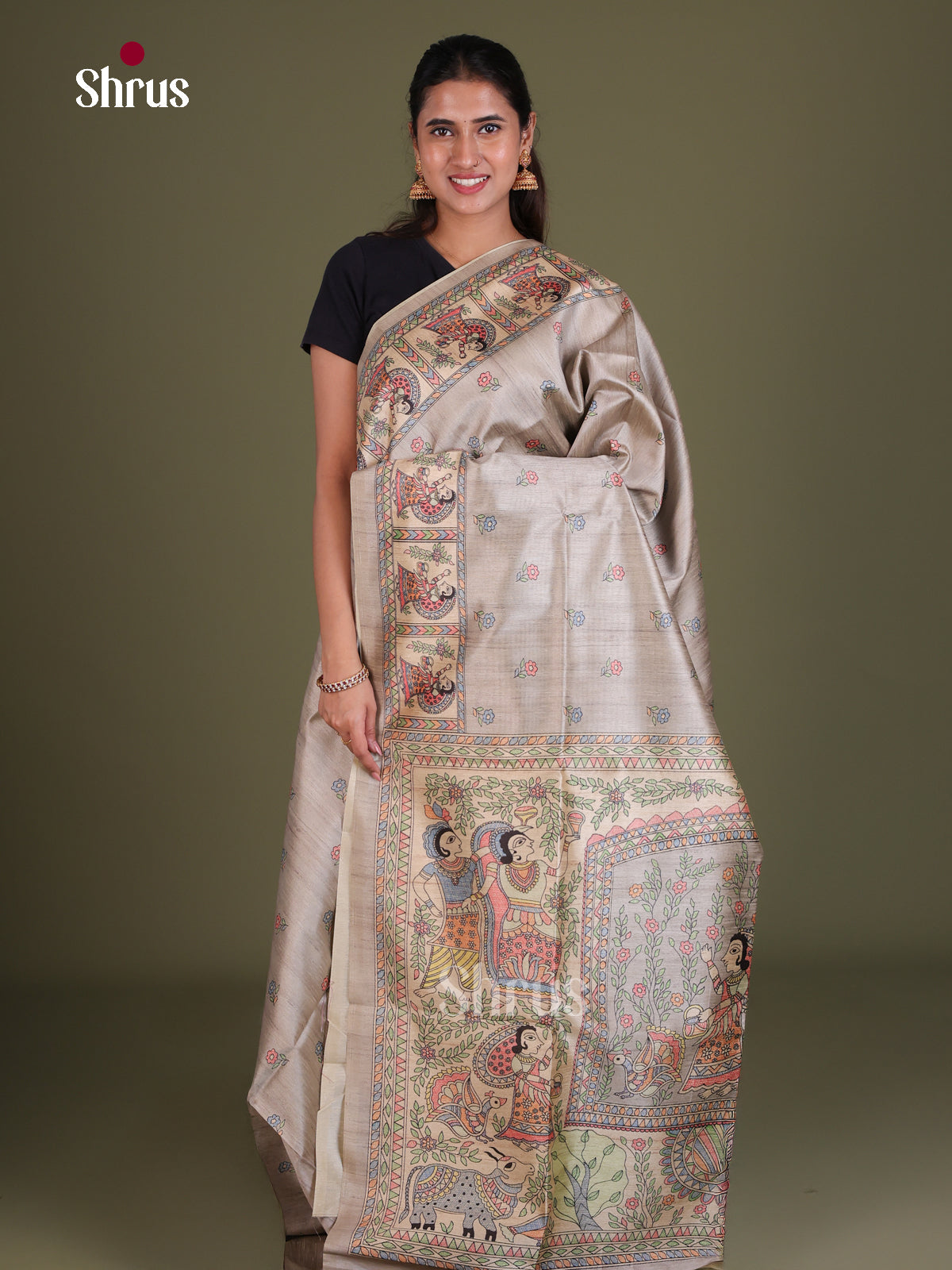 Printed Madhubani Saree - EES12046 - Shop on Shrus.com