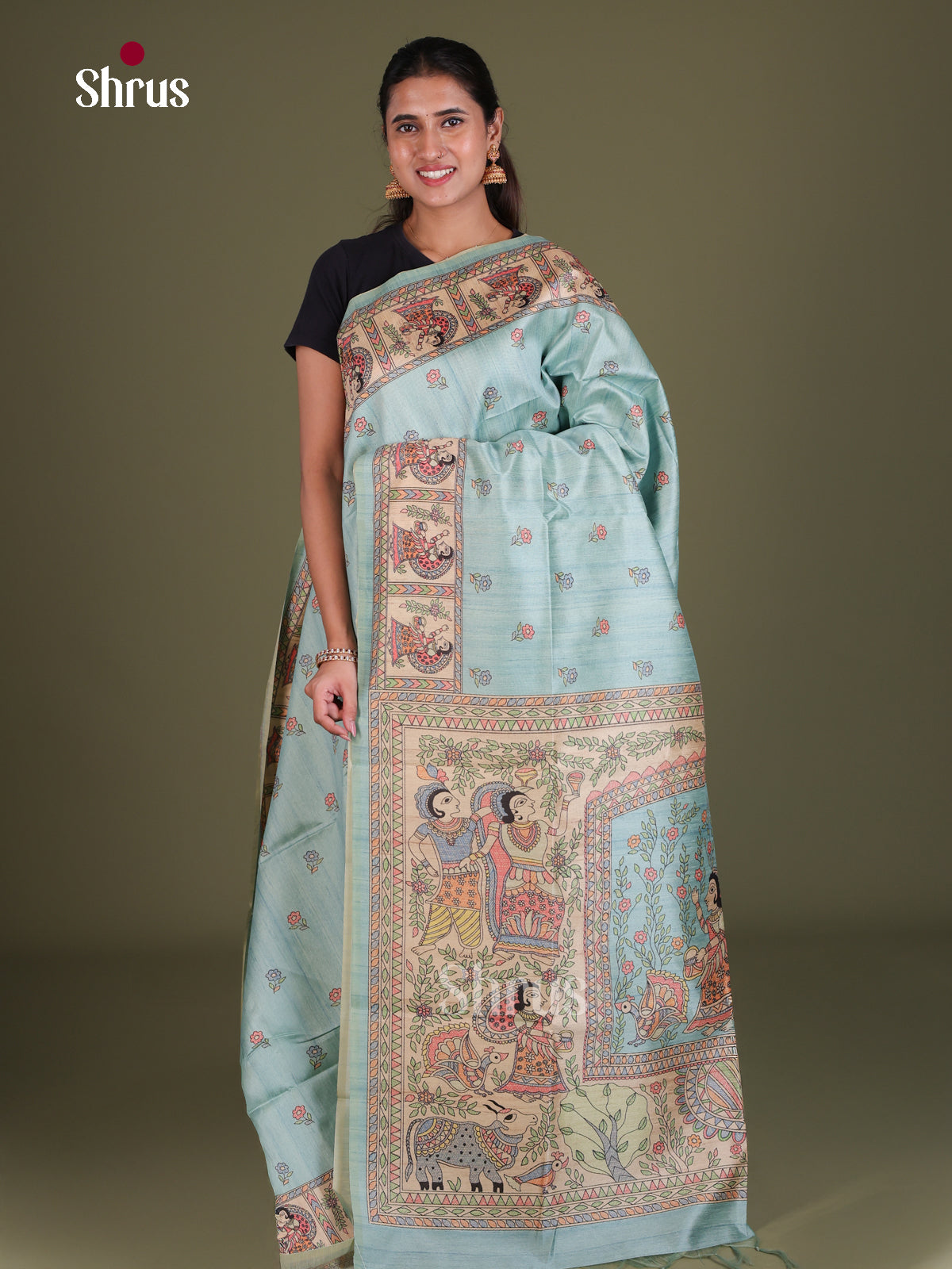 Printed Madhubani Saree - EES12051 - Shop on Shrus.com
