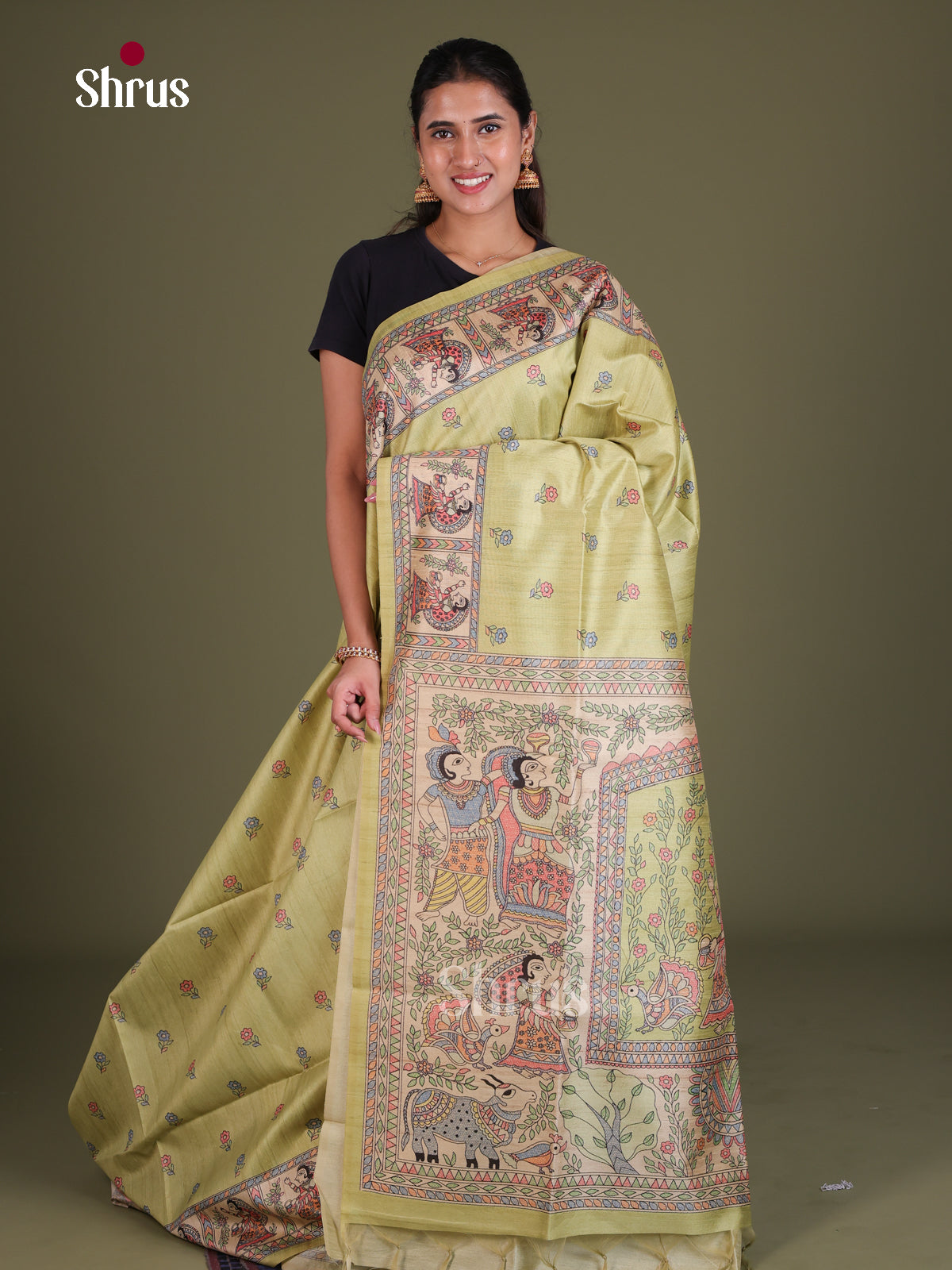 Printed Madhubani Saree - EES12053 - Shop on Shrus.com