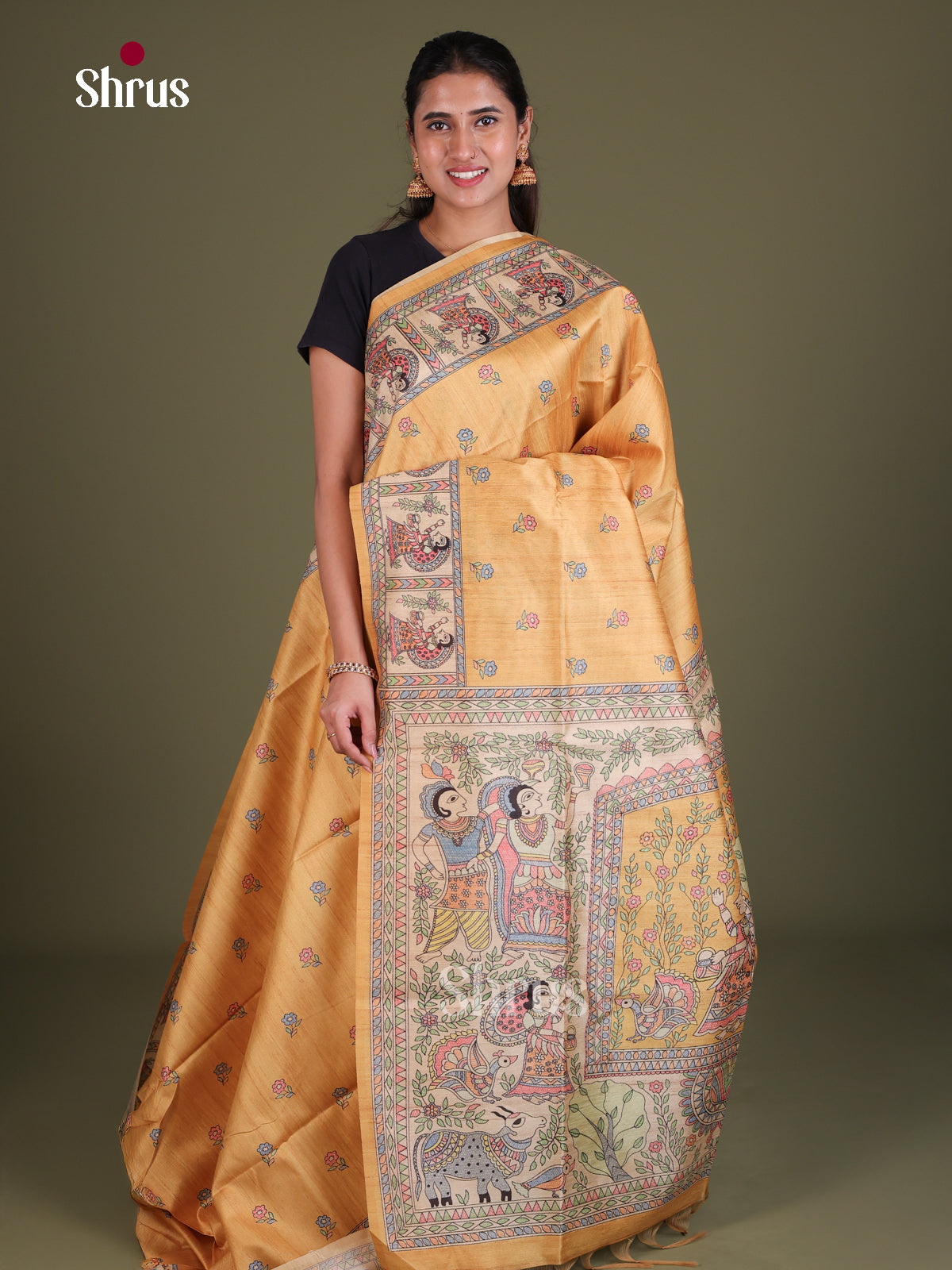 Printed Madhubani Saree - EES12054 - Shop on Shrus.com