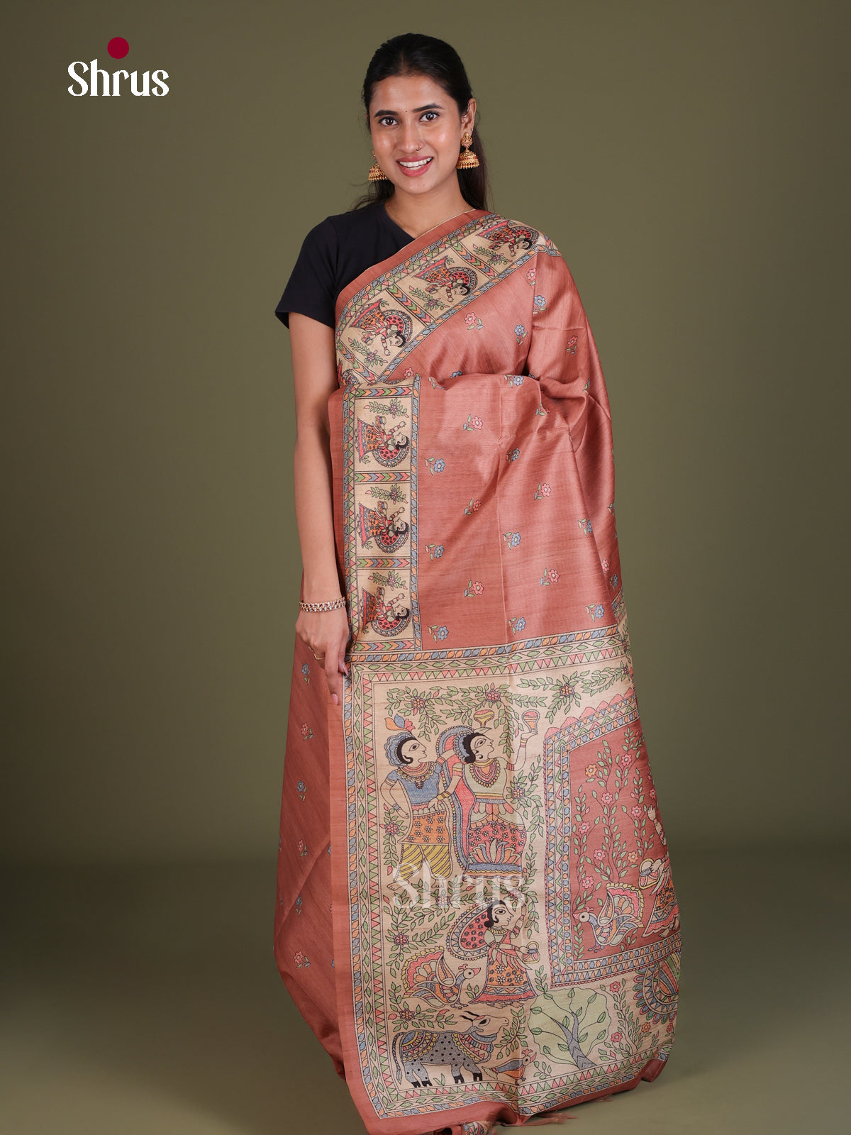 Printed Madhubani Saree - EES12055 - Shop on Shrus.com
