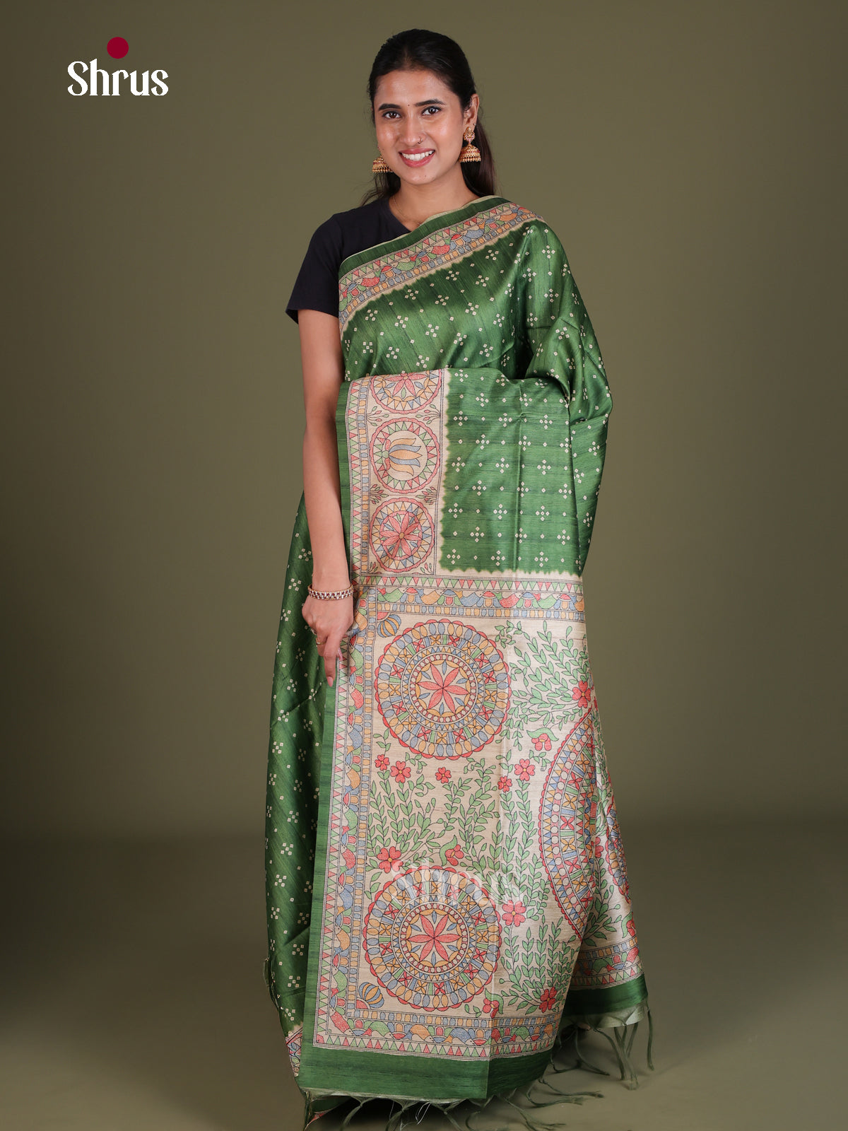 Printed Madhubani Saree - EES12061 - Shop on Shrus.com