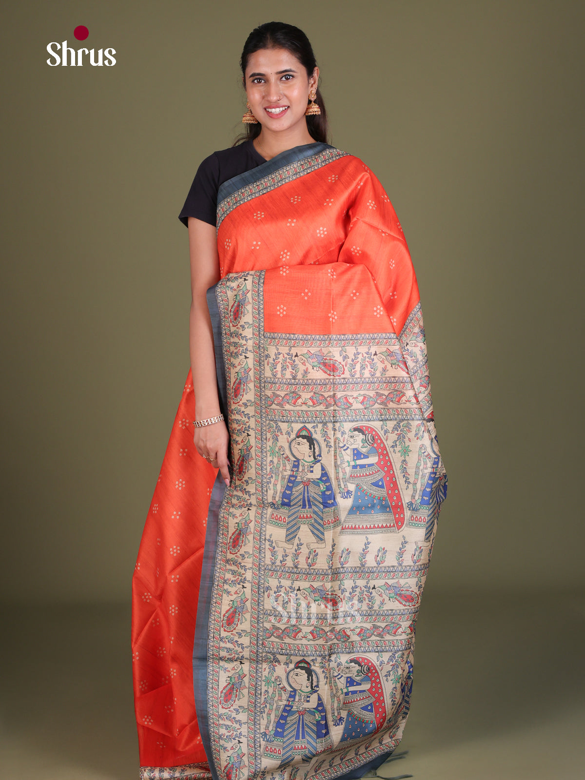 Printed Madhubani Saree - EES12067 - Shop on Shrus.com