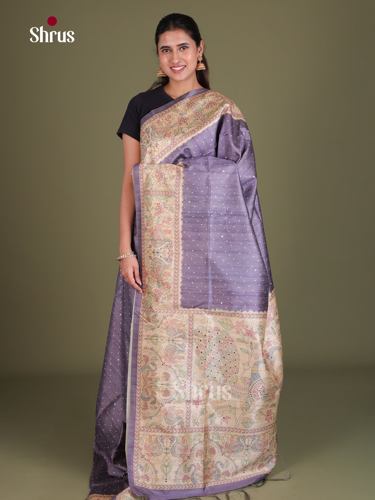 Printed Madhubani Saree - EES12069 - Shop on Shrus.com