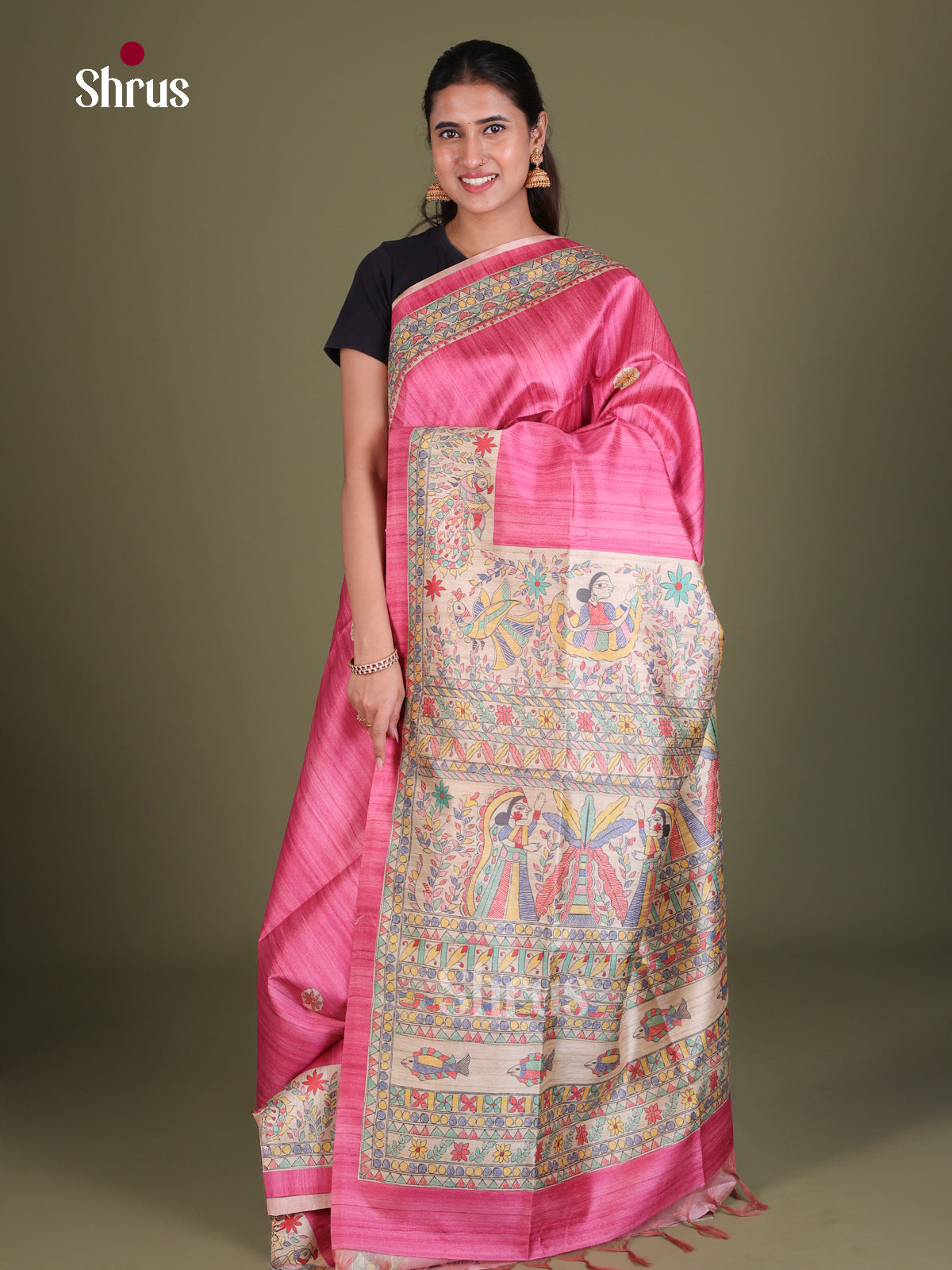 Printed Madhubani Saree - EES12073 - Shop on Shrus.com