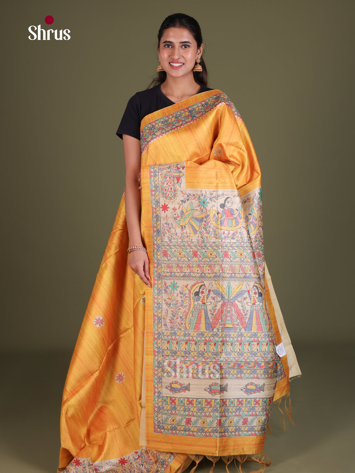 Printed Madhubani Saree - EES12076 - Shop on Shrus.com