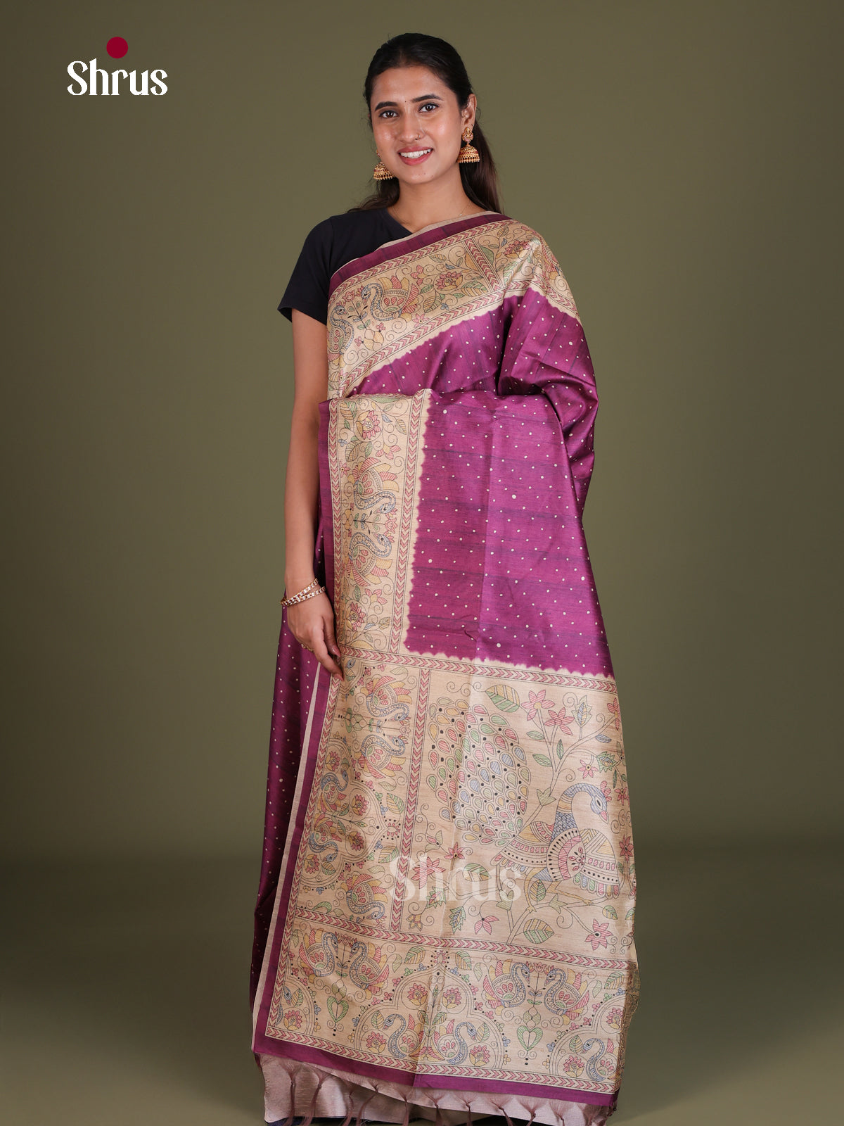 Printed Madhubani Saree - EES12078 - Shop on Shrus.com