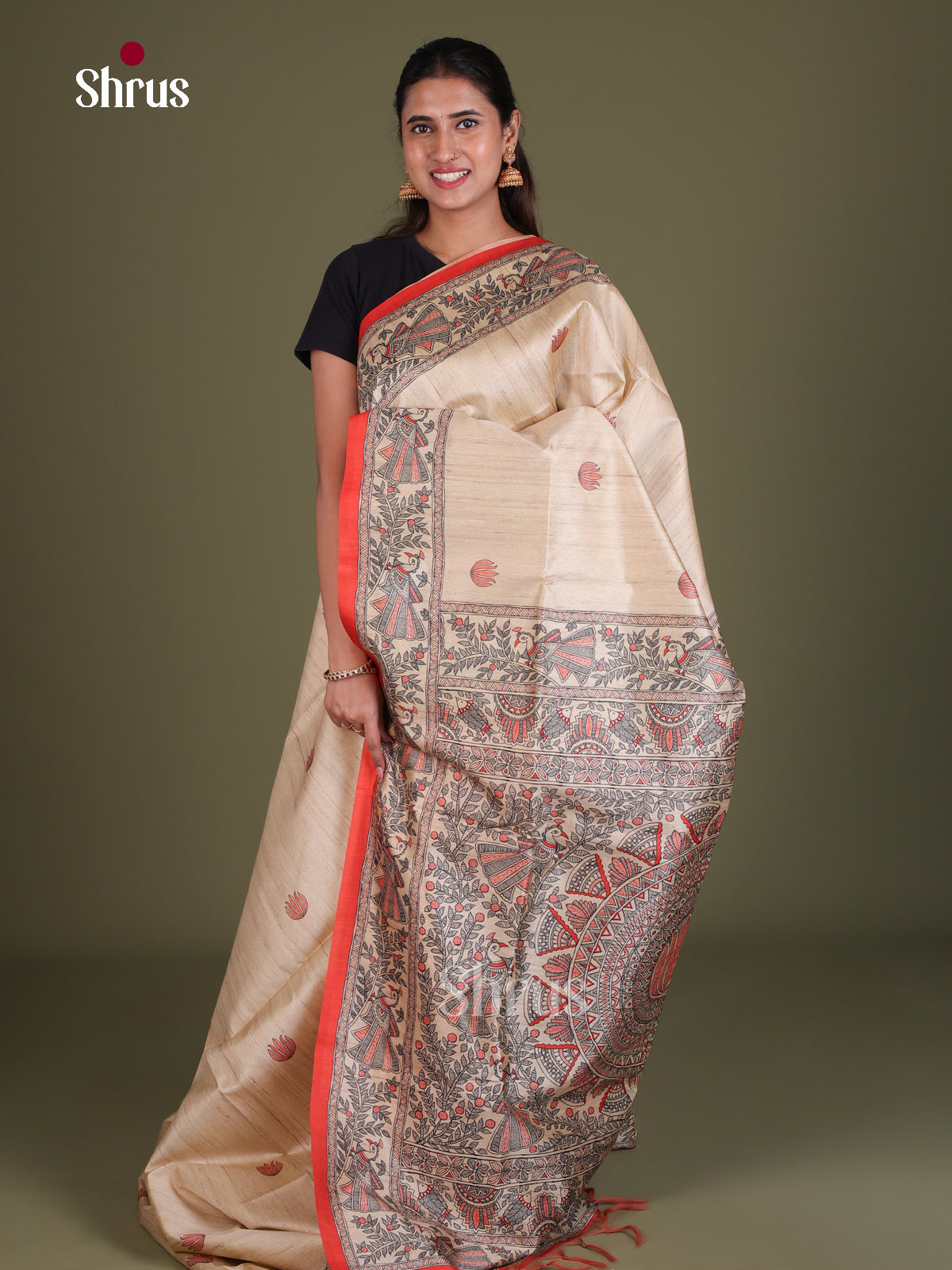 Printed Madhubani Saree - EES12095 - Shop on Shrus.com