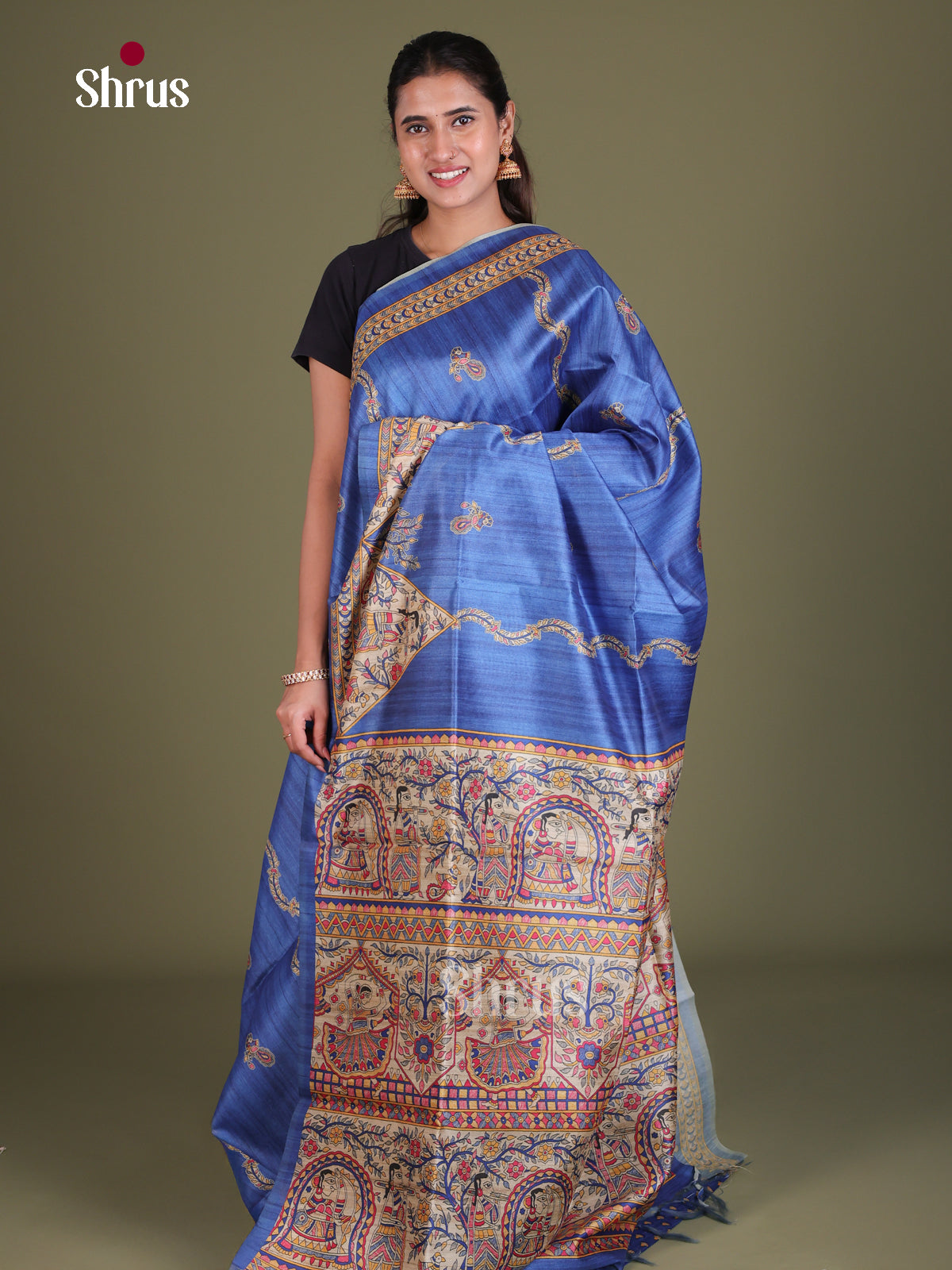Printed Madhubani Saree - EES12105 - Shop on Shrus.com