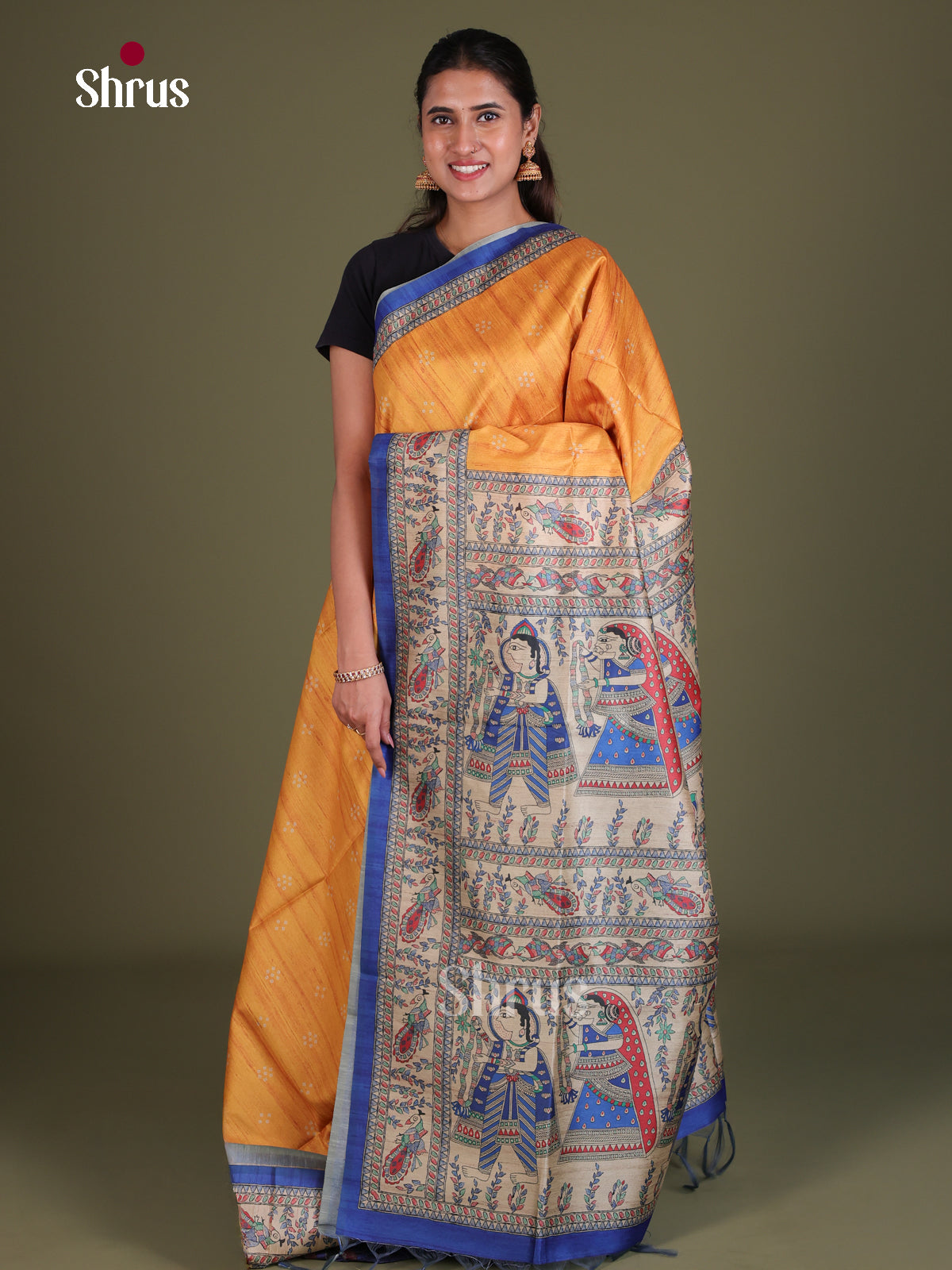 Printed Madhubani Saree - EES12107 - Shop on Shrus.com