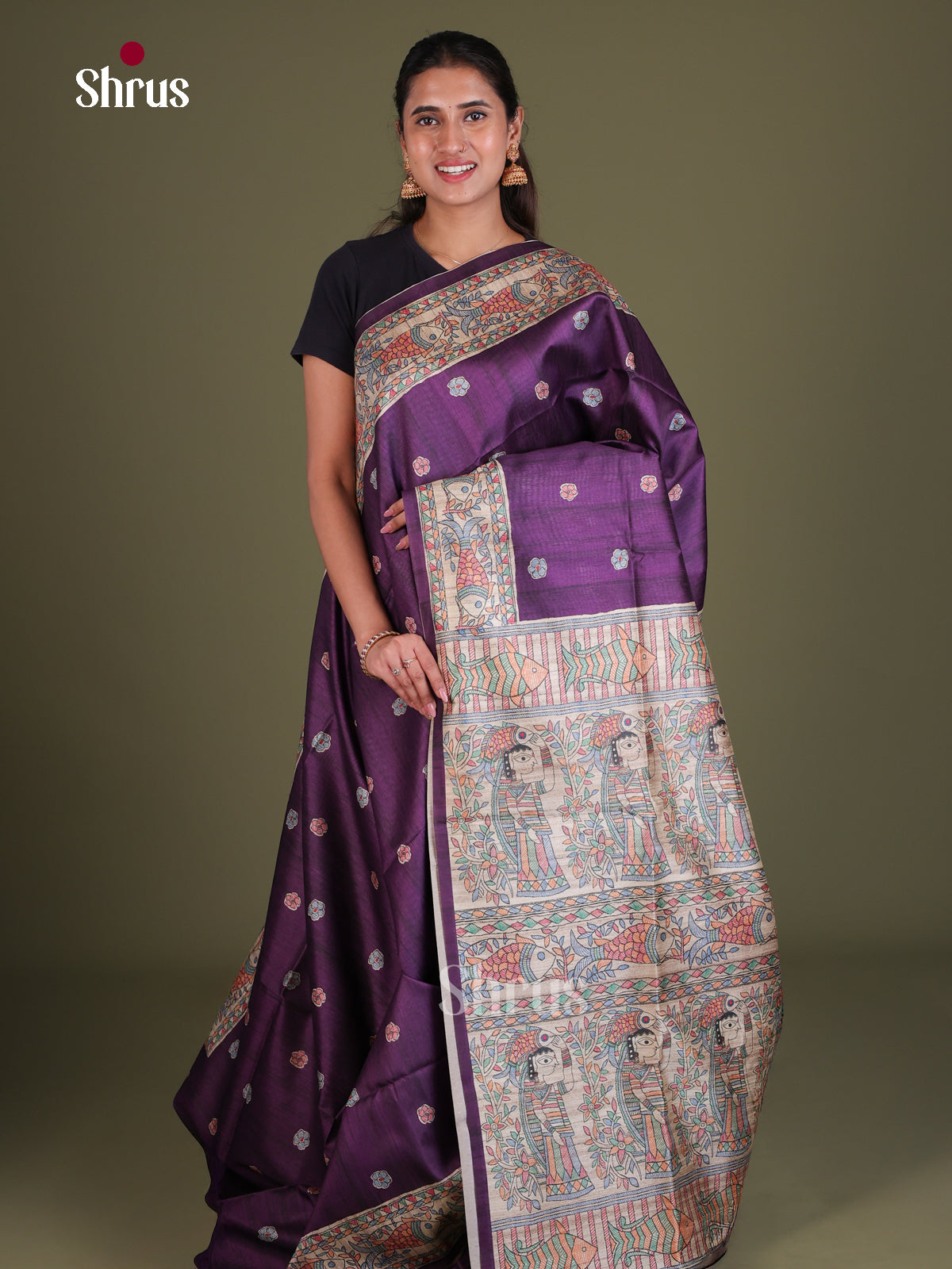 Printed Madhubani Saree - EES12109 - Shop on Shrus.com