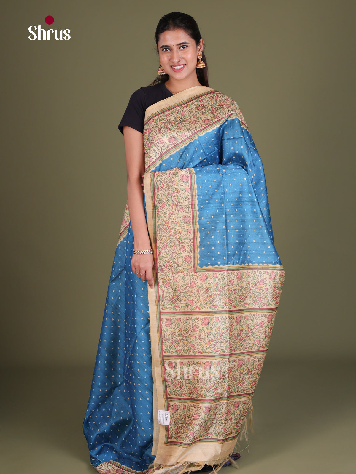 Printed Madhubani Saree - EES12124 - Shop on Shrus.com