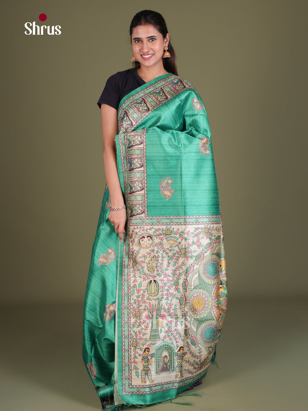 Printed Madhubani Saree - EES12132 - Shop on Shrus.com