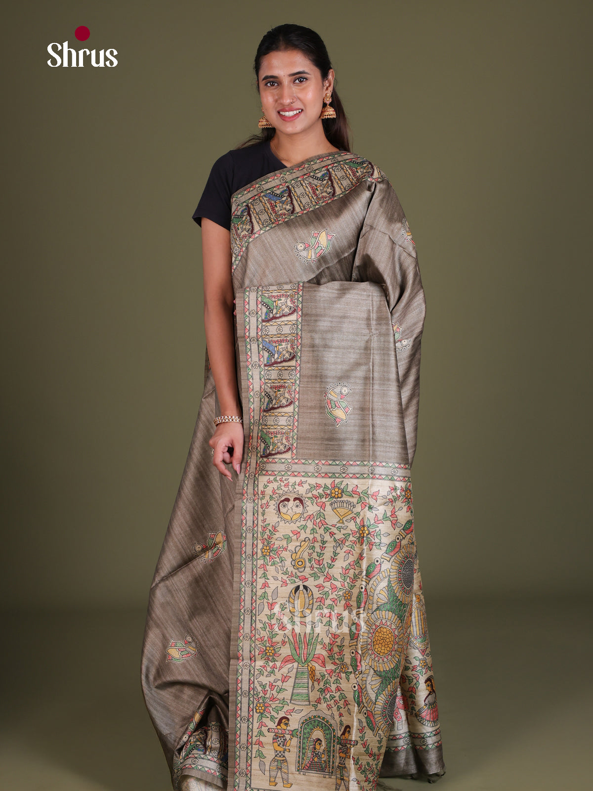 Printed Madhubani Saree - EES12134 - Shop on Shrus.com