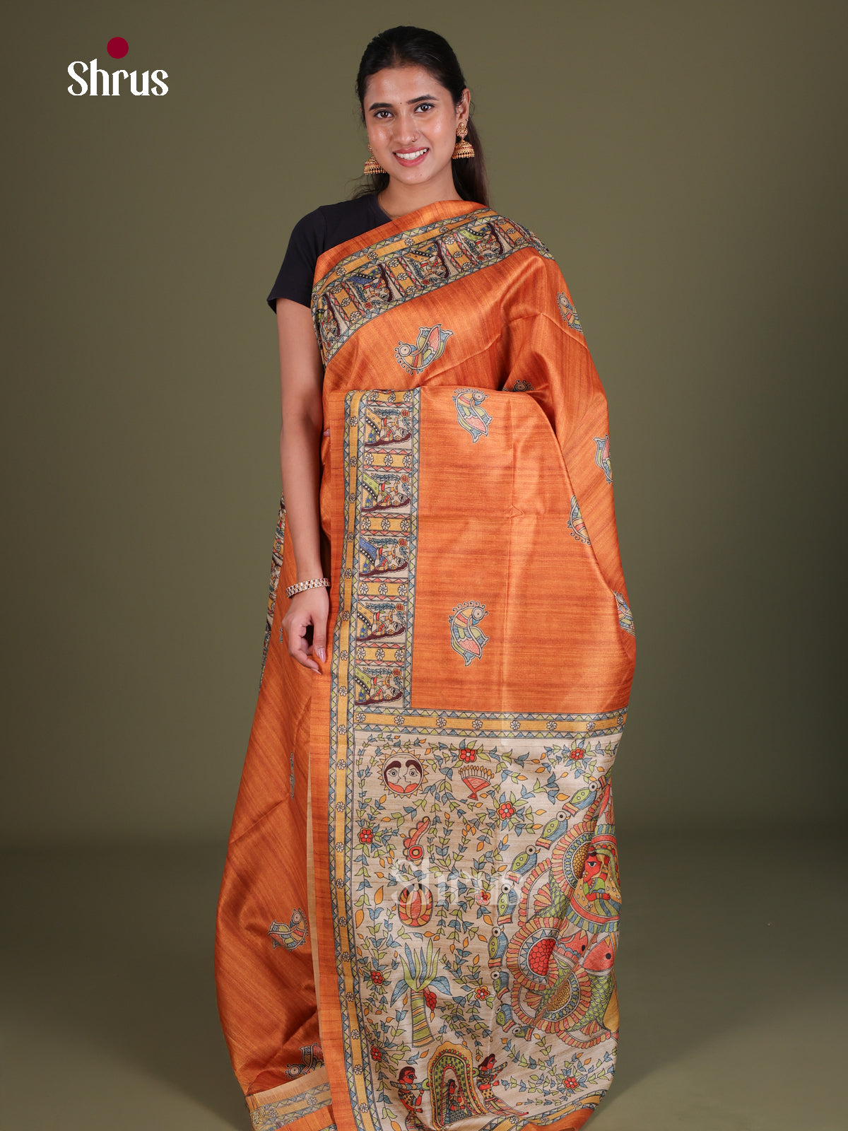 Printed Madhubani Saree - EES12135 - Shop on Shrus.com