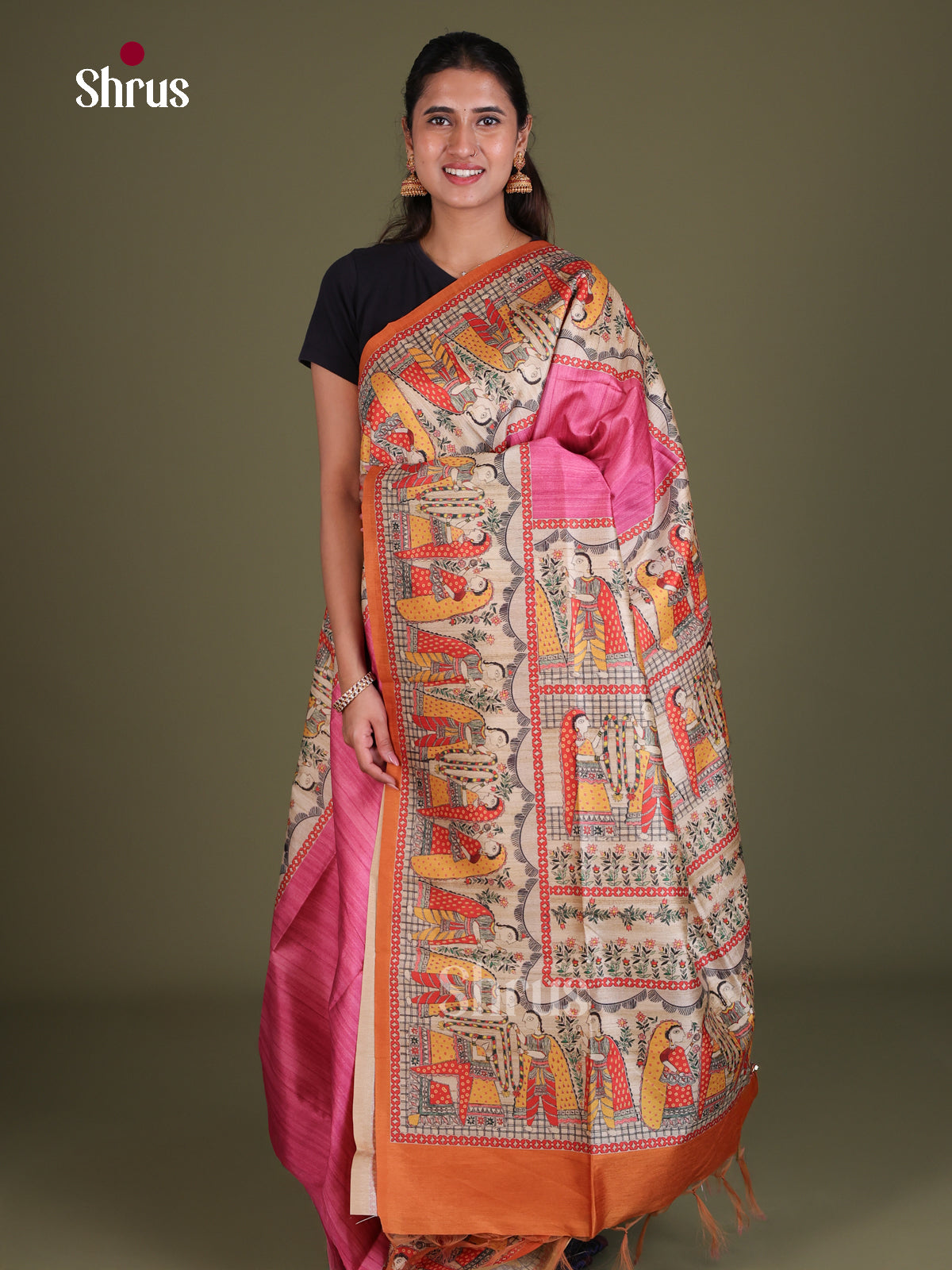 Printed Madhubani Saree - EES12143 - Shop on Shrus.com