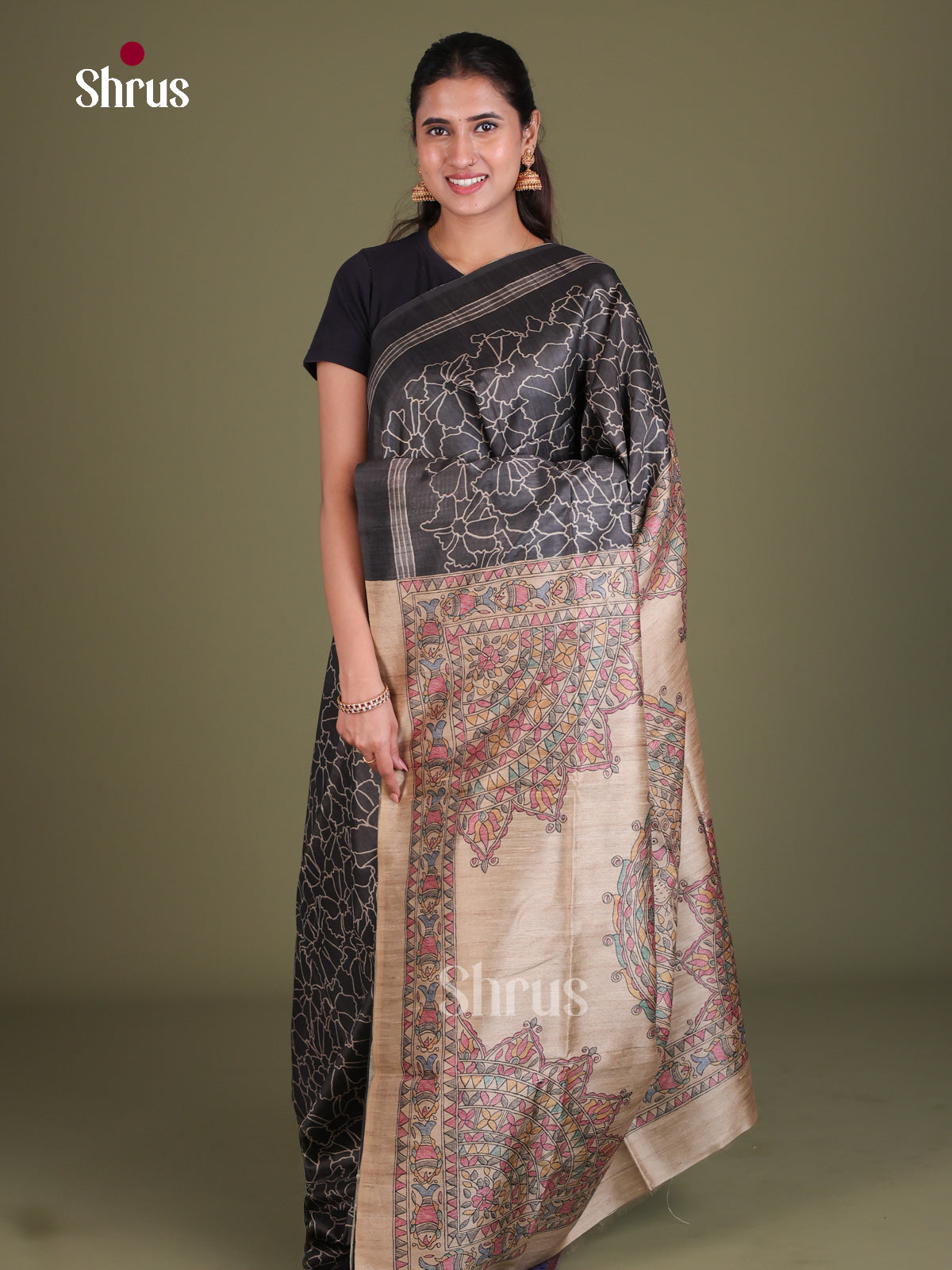 Printed Madhubani Saree - EES12160 - Shop on Shrus.com