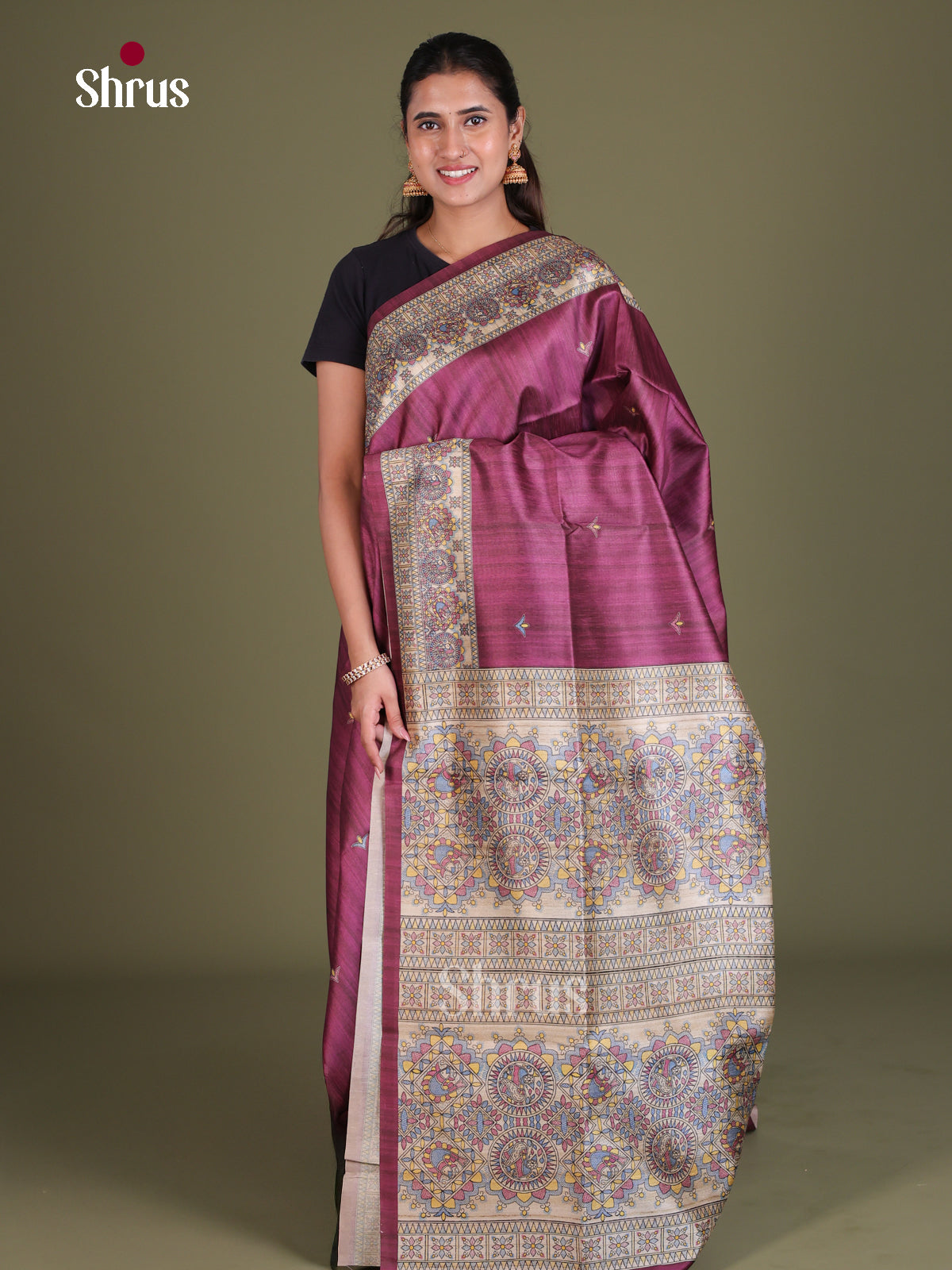 Printed Madhubani Saree - EES12161 - Shop on Shrus.com