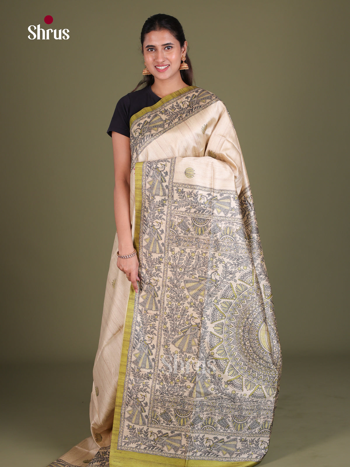 Printed Madhubani Saree - EES12176 - Shop on Shrus.com