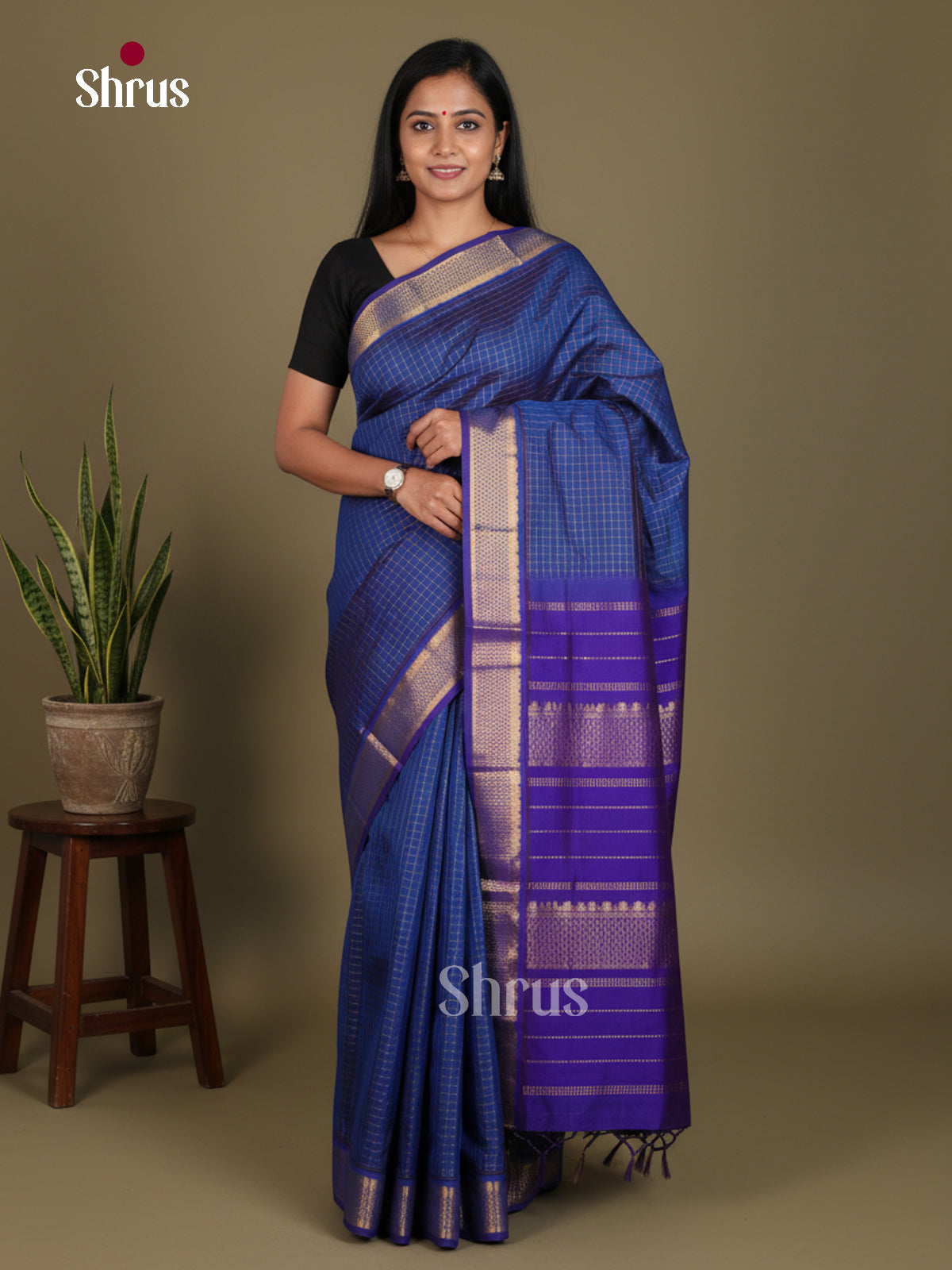 Silkcotton-halfpure Saree - EES16217 - Shop on Shrus.com