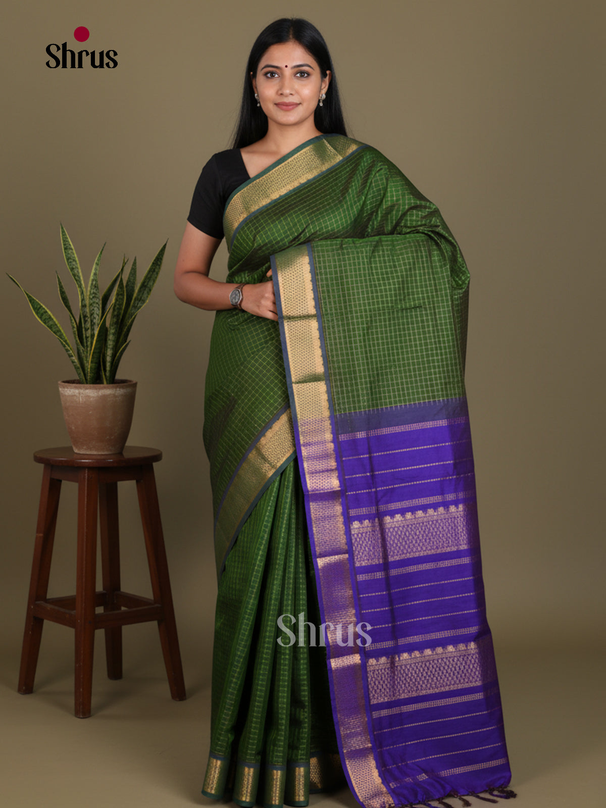 Silkcotton-halfpure Saree - EES16237 - Shop on Shrus.com