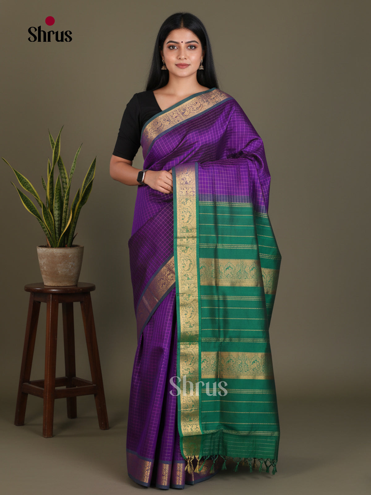 Silkcotton-halfpure Saree - EES16240 - Shop on Shrus.com