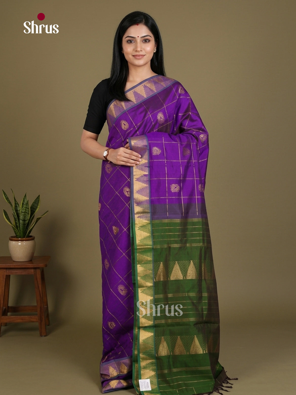 Silkcotton-halfpure Saree - EES16267 - Shop on Shrus.com