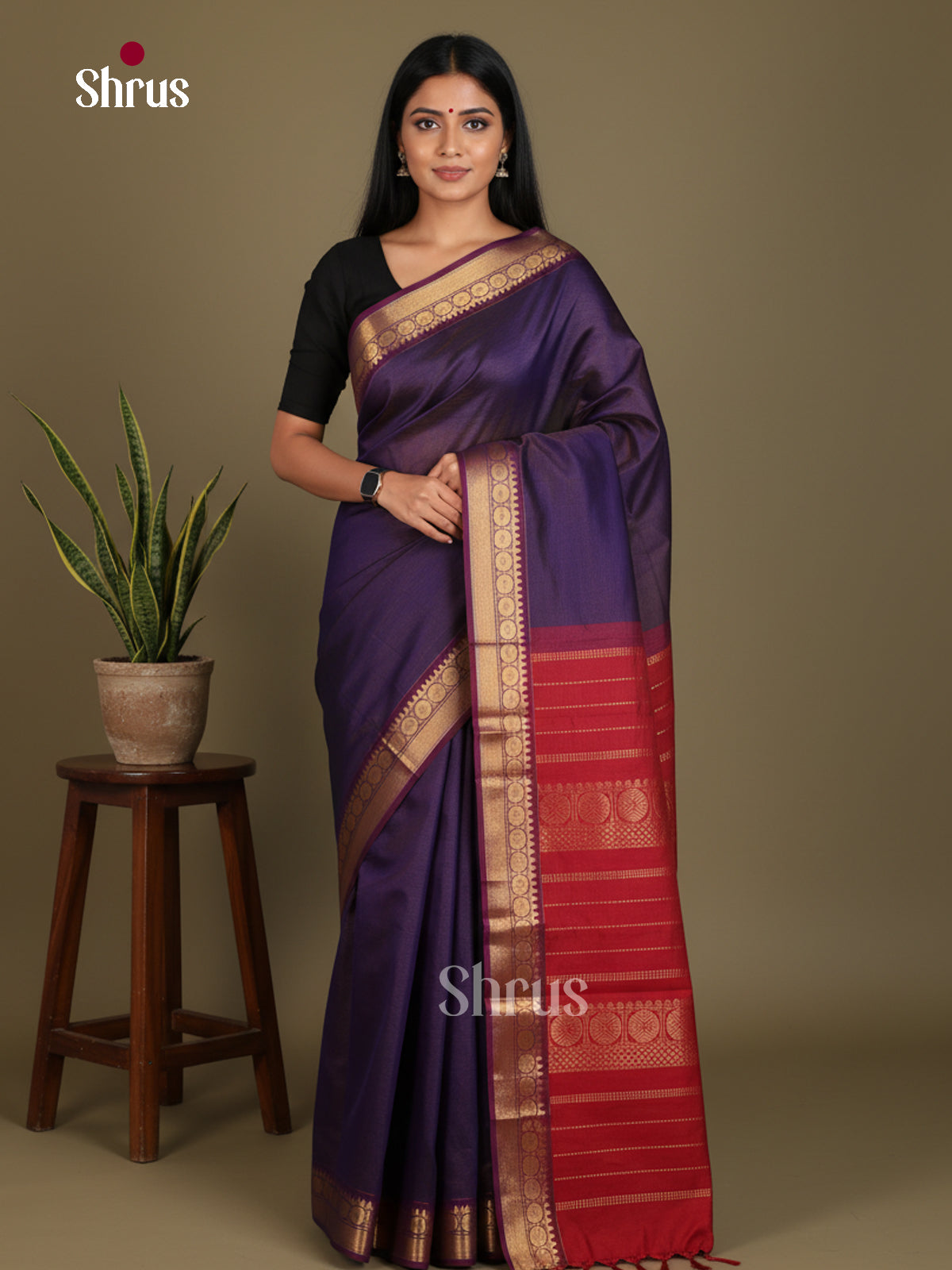 Silkcotton-halfpure Saree - EES16444 - Shop on Shrus.com