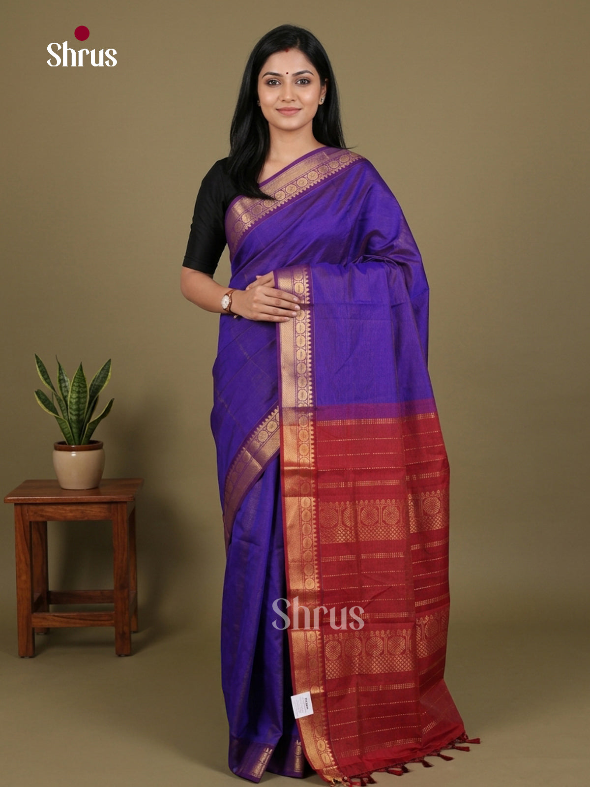 Silkcotton-halfpure Saree - EES16452 - Shop on Shrus.com