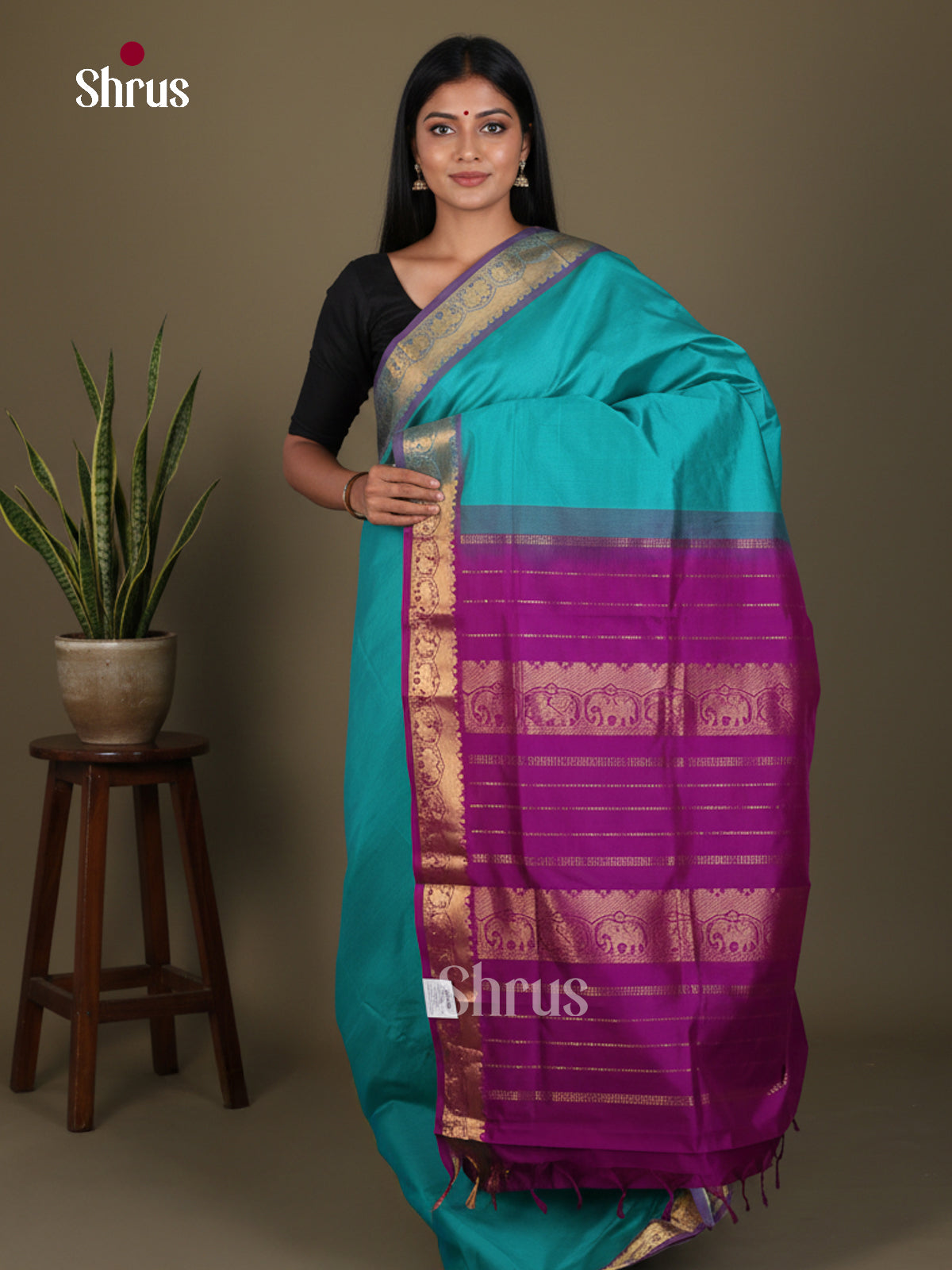 Silkcotton-halfpure Saree - EES16498 - Shop on Shrus.com