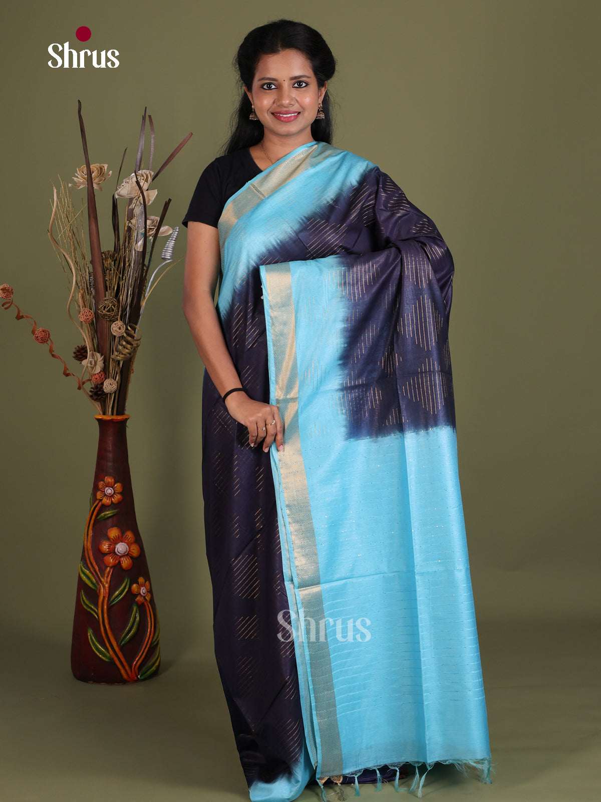 Semi Tussar Saree - EES21395 - Shop on Shrus.com