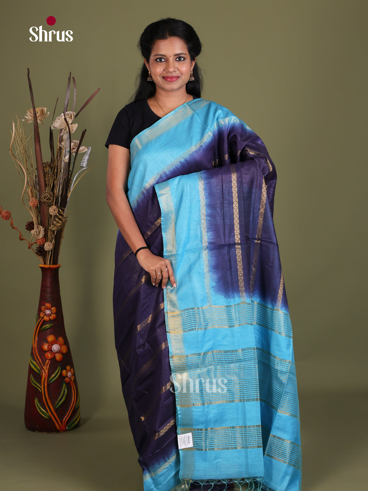 Semi Tussar Saree - EES21430 - Shop on Shrus.com