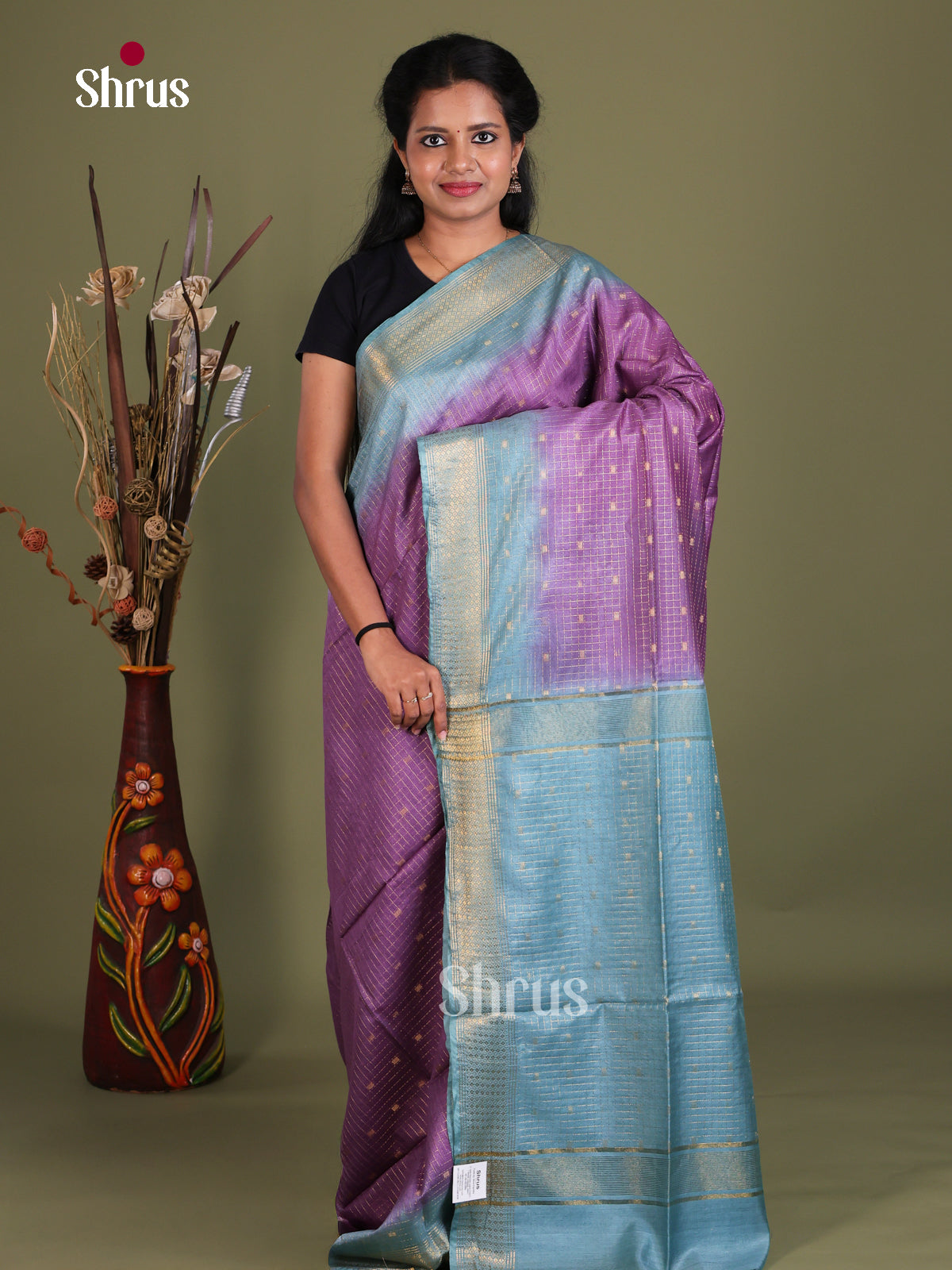Semi Tussar Saree - EES21441 - Shop on Shrus.com