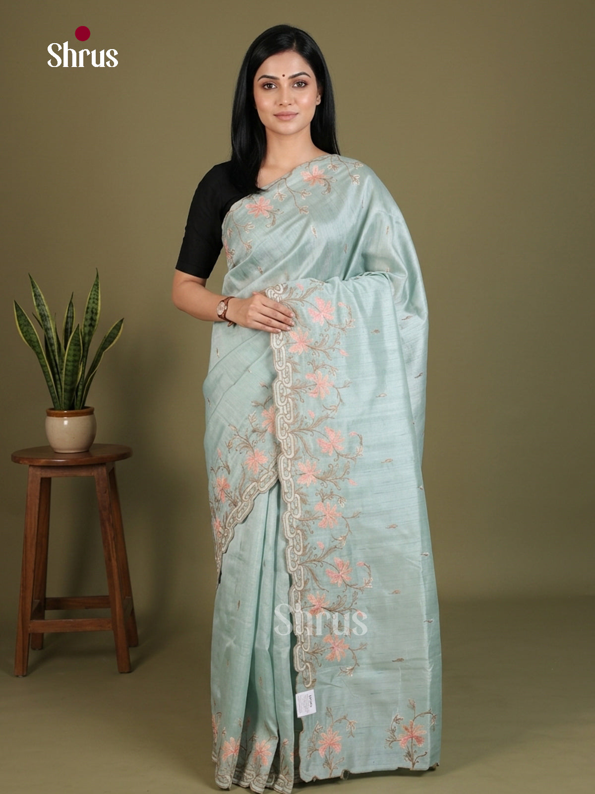 Semi Rawsilk Embroidery Saree - EES22109 - Shop on Shrus.com
